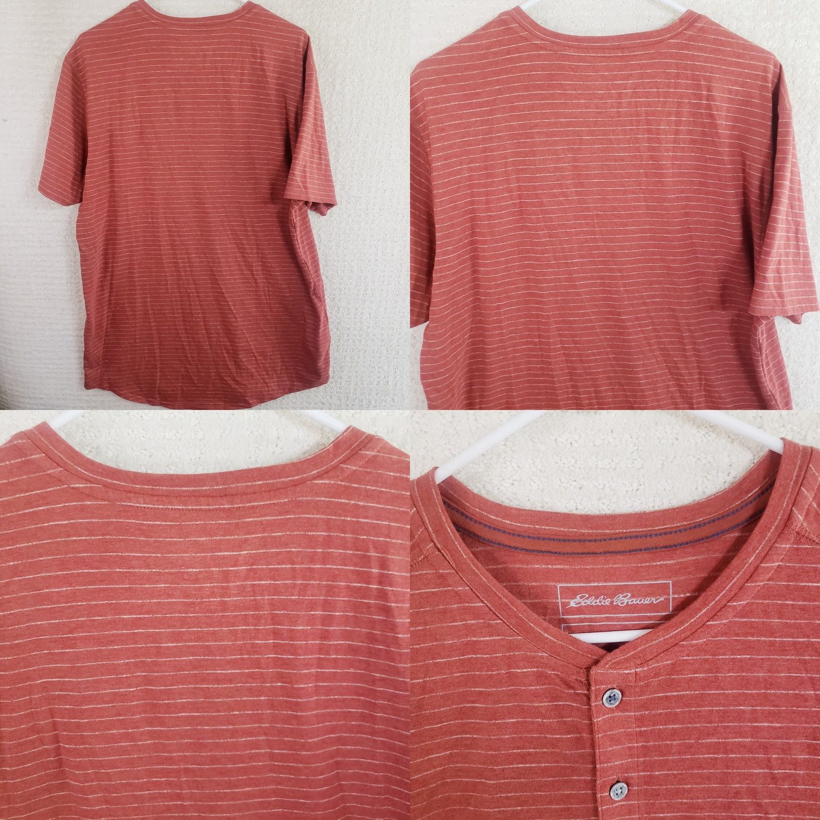 Eddie Bauer Eddie Bauer Men's Red Striped Pullover Crew Neck Short Sleeve Henley Tee Tall L Shirt Size US L / EU 52-54 / 3 - 8 Thumbnail