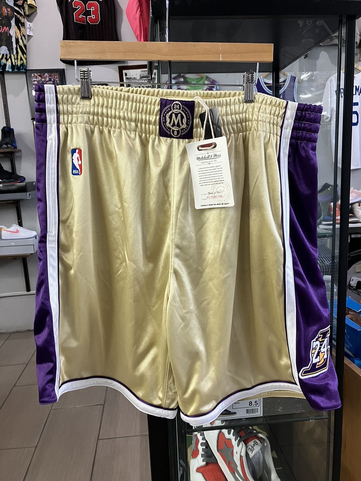 image of Mitchell Ness x NBA Mitchell & Ness La Lakers Kobe Bryant Hall Of Fame Shorts in Gold (Size 36)