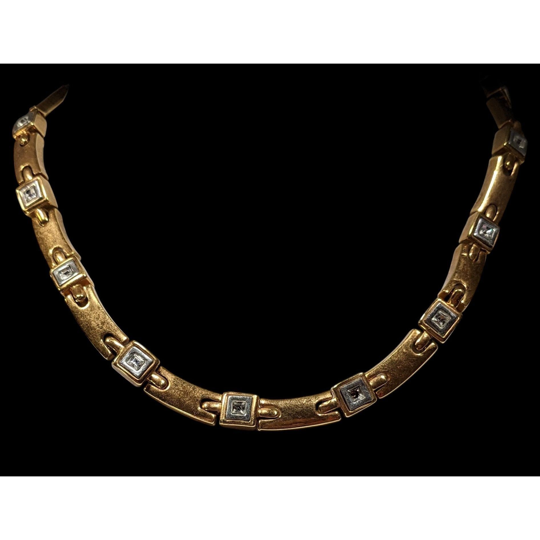 Other Vintage Elegant Stylized Link Chain Necklace With Rhinestone Size ONE SIZE - 6 Thumbnail