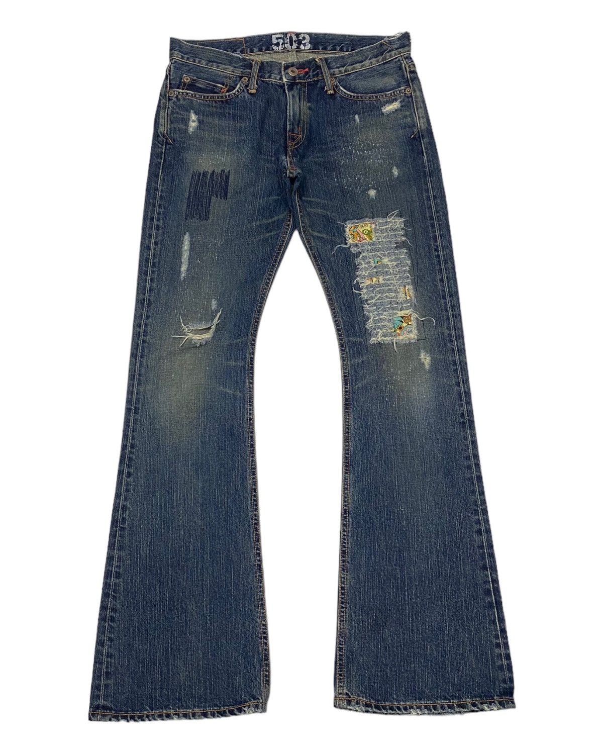 image of Flareedwin Miss 503 Bootcut Flared Distressed Denim Jeans in Blue, Men's (Size 31)