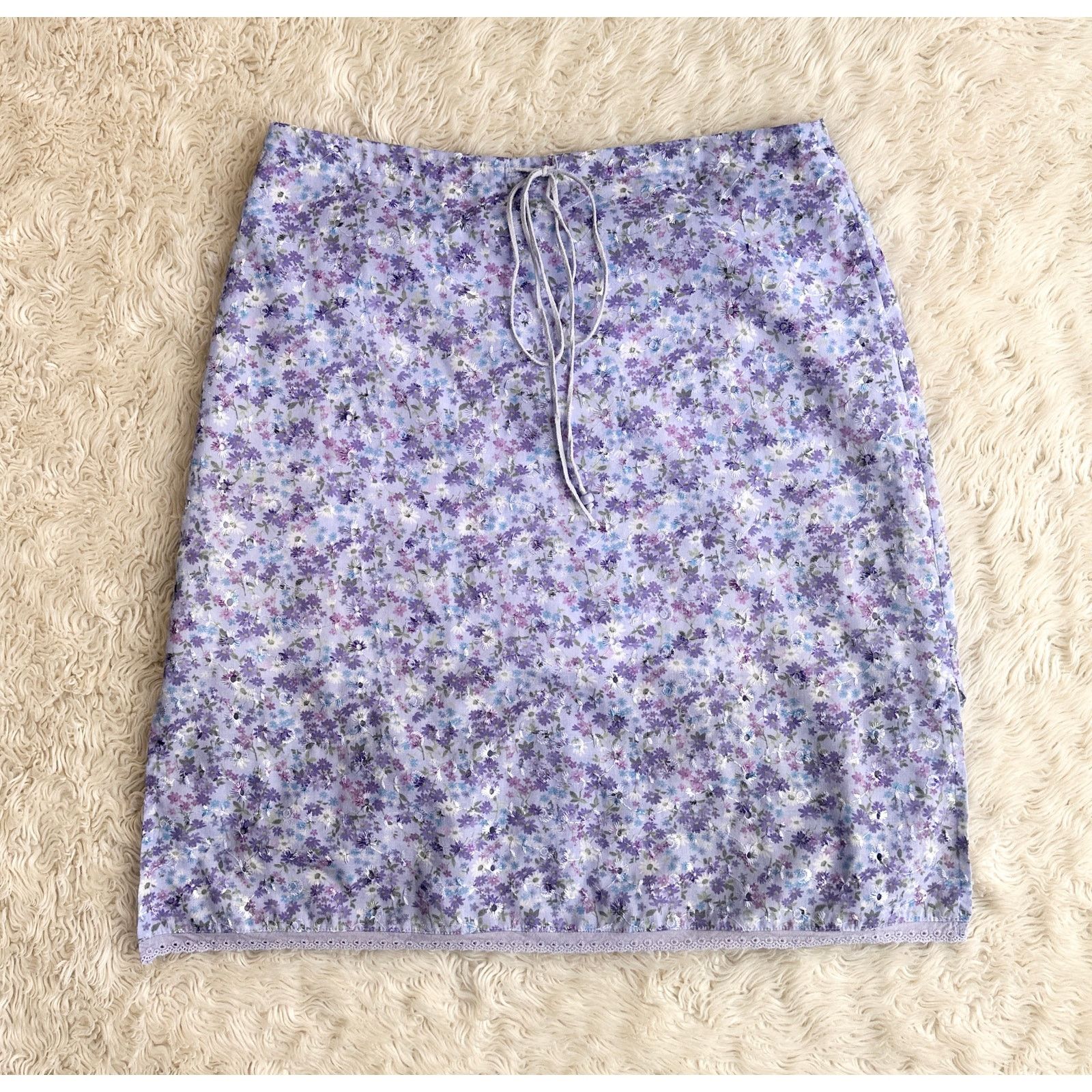 Other Y2K Ditsy Periwinkle Embroidered Eyelet Skirt S/M Size 29" - 1 Thumbnail
