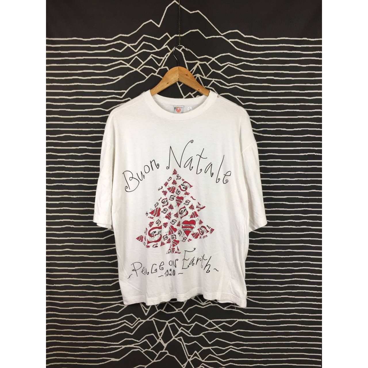 Vintage Vtg Stefanel Made In Italy Buon Natale Peace On Earth Tee Size US M / EU 48-50 / 2 - 2 Thumbnail