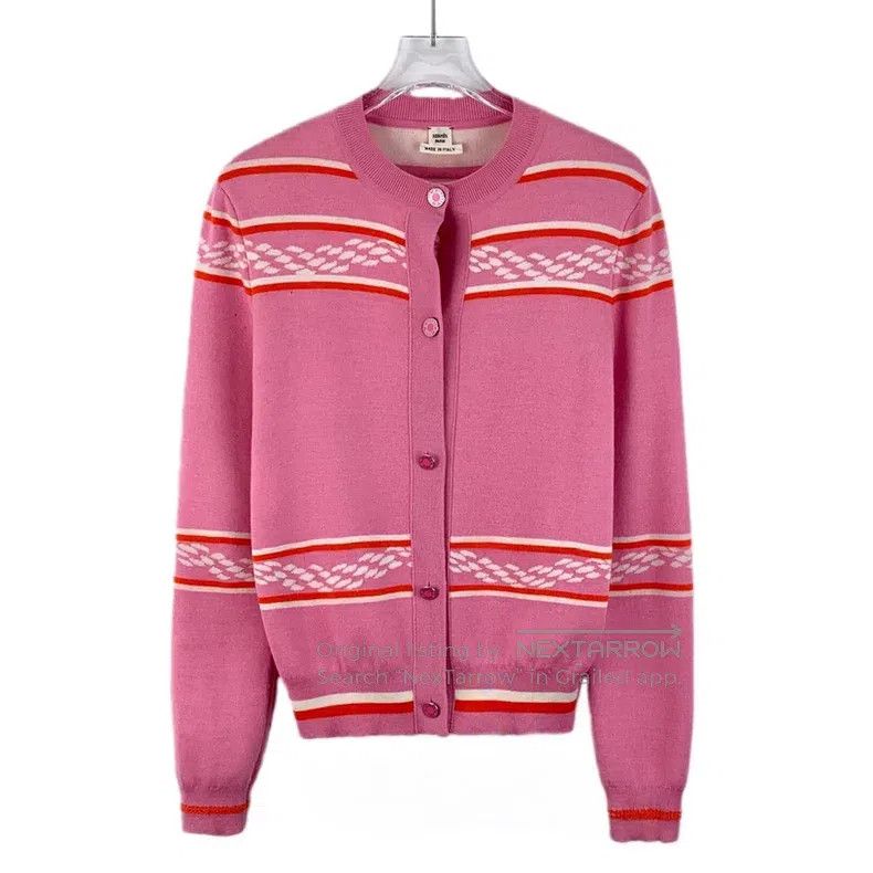 Hermes Hermes Pink Striped Rope Embroidered Cashmere Crew Neck Si Size XXS / US 00 / IT 34 - 1 Thumbnail