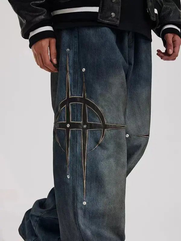 VIBE Vintage patchwork studded casual straight-leg jeans Size US 32 / EU 48 - 5 Thumbnail