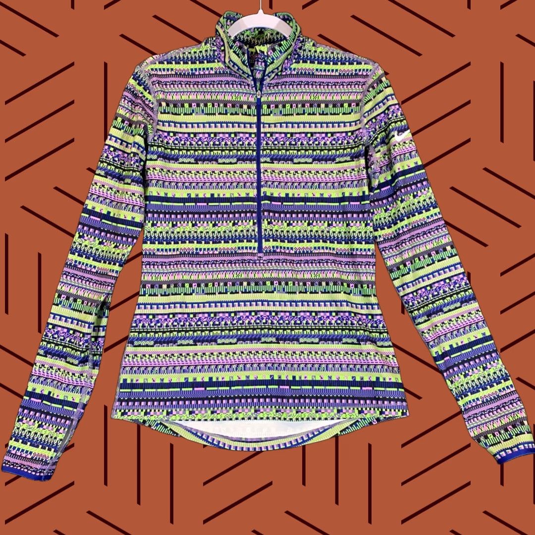 Nike Nike Pullover Womens Medium Green Purple Geometric Dri-Fit Lightweight Running Size M / US 6-8 / IT 42-44 - 1 Thumbnail