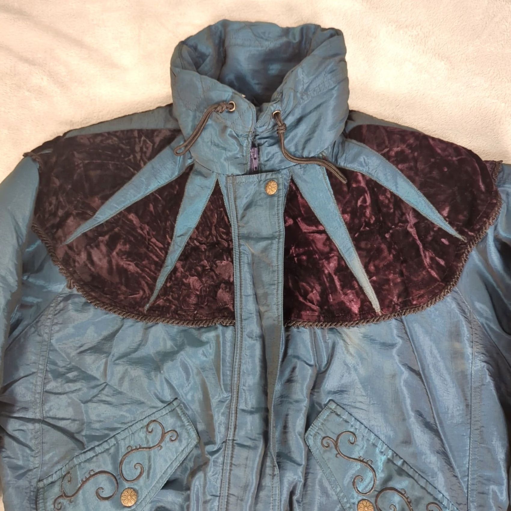 Vintage Otello Pelle Jacket Women Small Green Zip Embroidered Ruffle 90s Size S / US 4 / IT 40 - 7 Thumbnail