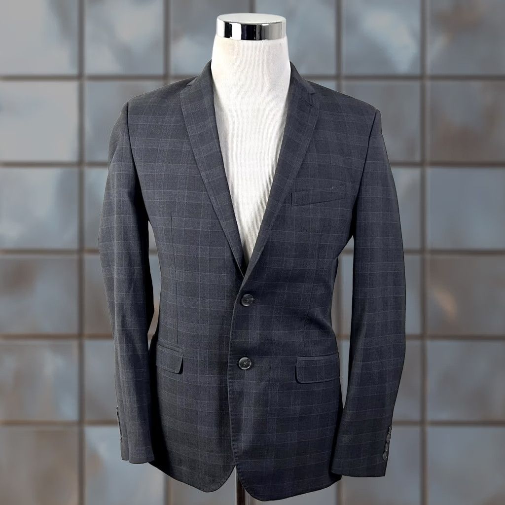 Vintage Nick Graham Sport Coat Gray Plaid Two-Button Vented Modern Fit 38R Regular Men’s Col/Notch Lapel Single-Breasted NY Cut Jacket Size US XS / EU 42 / 0 - 1 Thumbnail