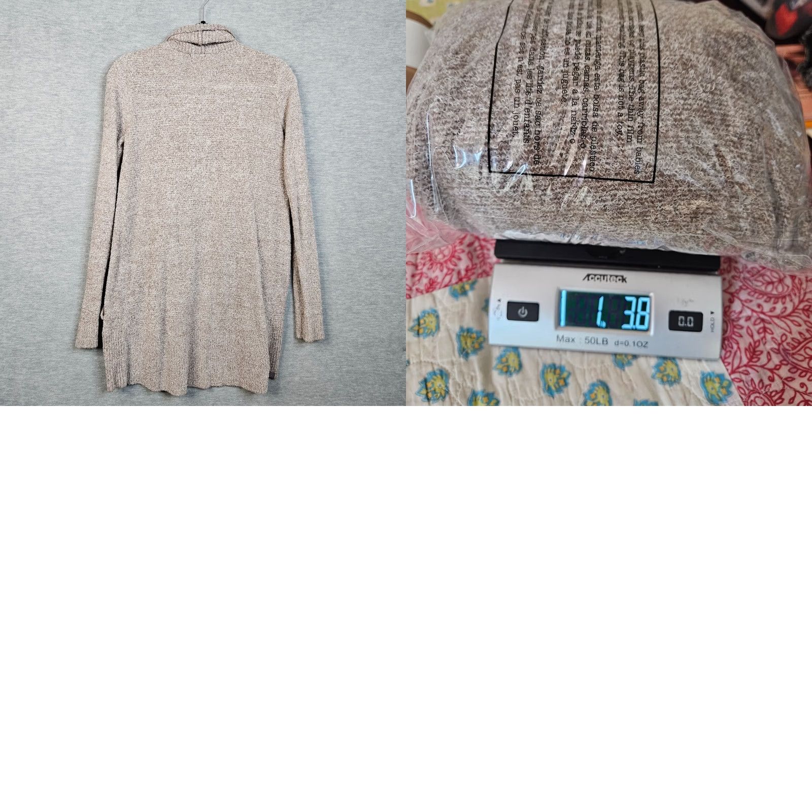 Vintage BAREFOOT DREAMS Cardigan XS Women Open Front Knit Nylon Rayon Beige Cocoa Pearl Heather Casual Travel Modern Size XS / US 0-2 / IT 36-38 - 8 Thumbnail
