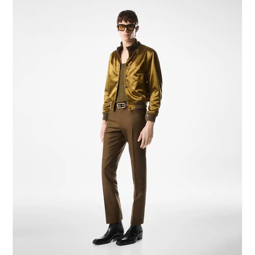 Tom Ford o1loc1c0825 OBS042 Liquid Satin Blouson Jacket Olive Brown Size US L / EU 52-54 / 3 - 2 Thumbnail