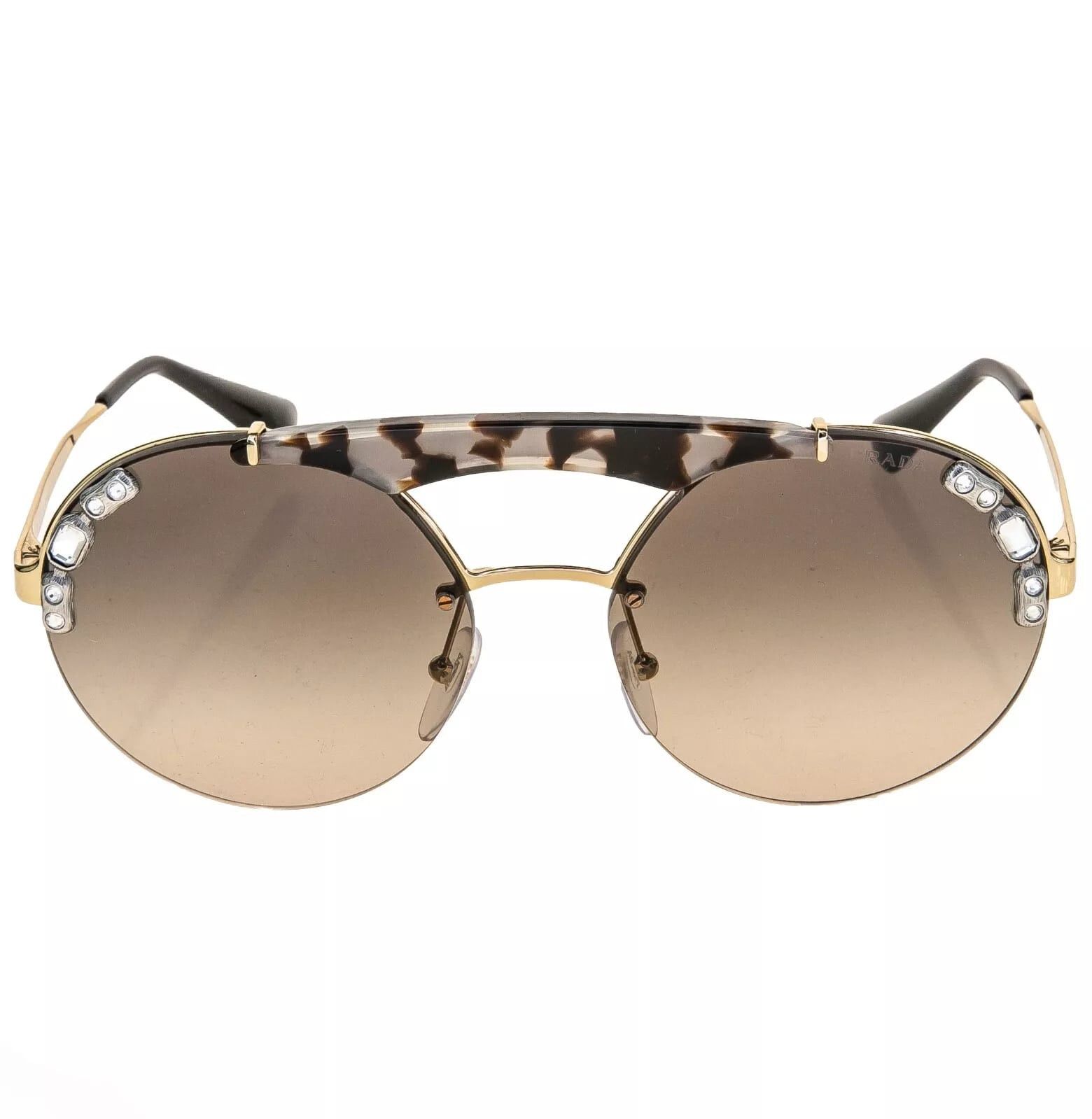 Prada PRADA ORNATE Crystal Jewel Stud Sunglasses 52U Brown PR52US Size ONE SIZE - 5 Thumbnail