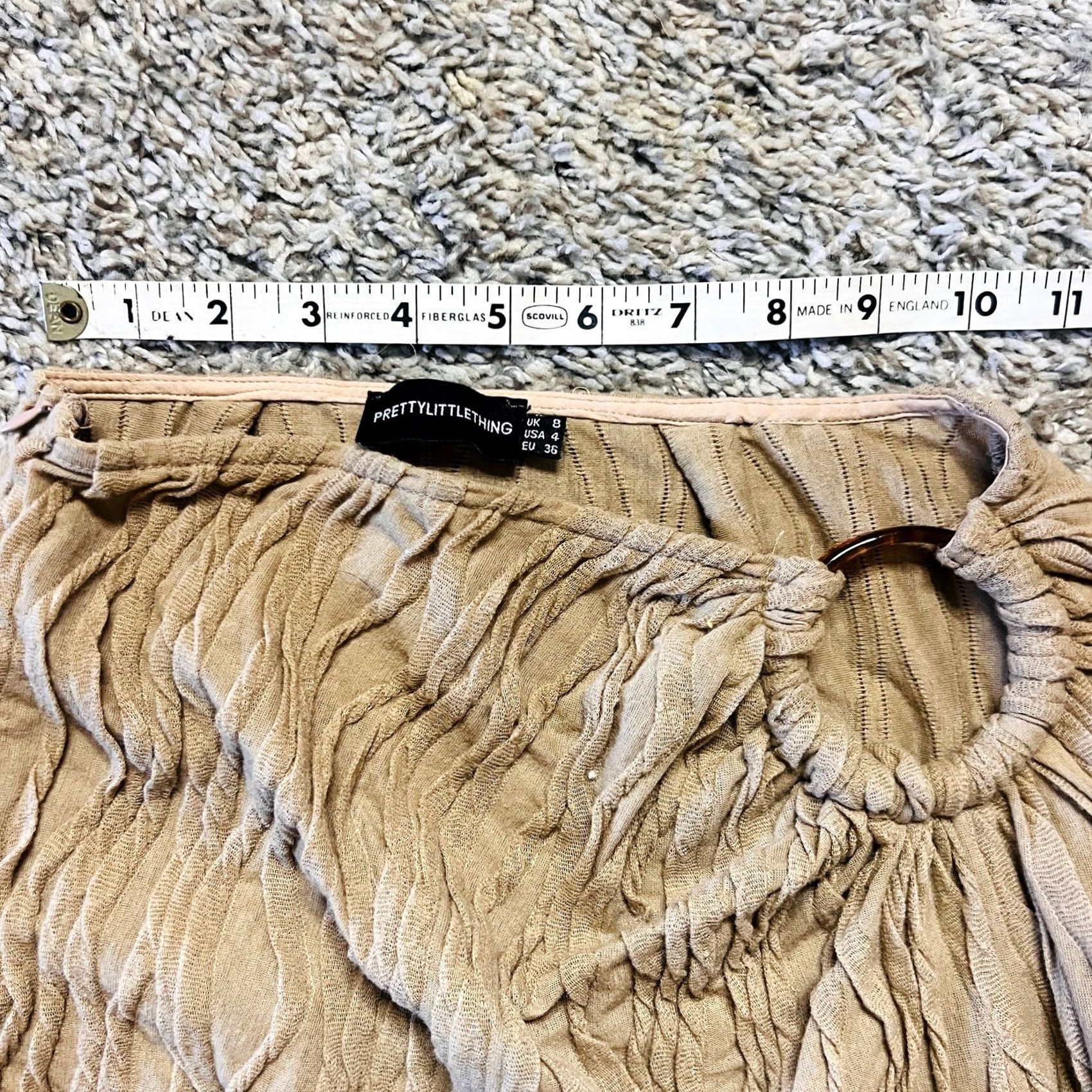 PrettyLittleThing VINTAGE Pretty Little Thing Light Brown High Slit Textured Maxi Skirt Size 4 Skirt Womens S Beige Midi A-Line 90s Boho Size 28" / US 6 / IT 42 - 2 Thumbnail