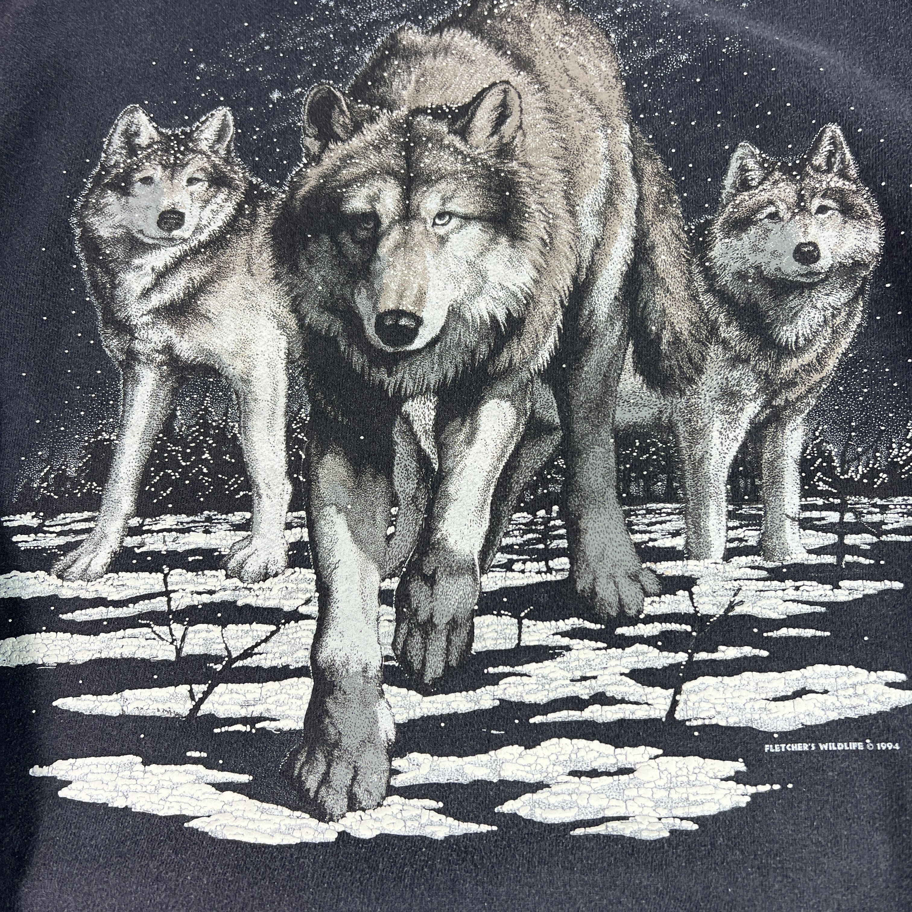 Other VTG 90s Nature Wolf Wolves Sweatshirt Black Faded Crewneck Size US L / EU 52-54 / 3 - 4 Thumbnail
