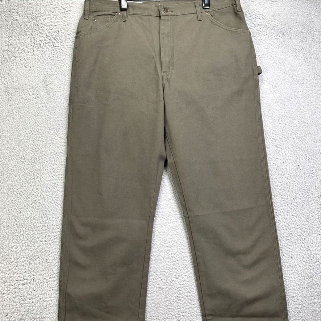 Dickies Dickies Carpenter Jeans Mens 40X34 Canvas Olive Workwear Straight Adult Jeans Waist 40 Inseam 34 Cotton Ripstop Zipper Button Pockets Size US 40 / EU 56 - 2 Thumbnail