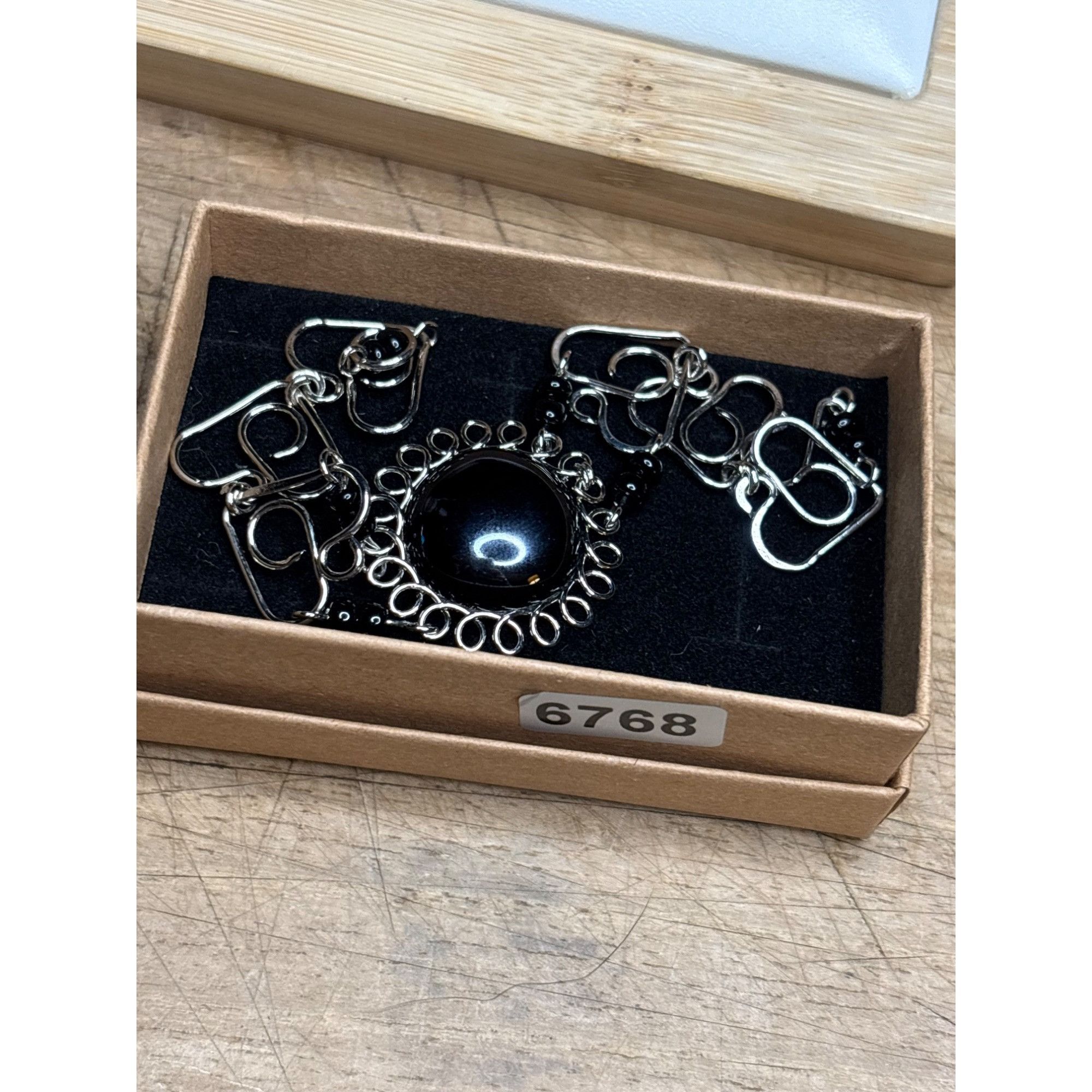 Other Silver & Black Stone Heart Link Bracelet With Box Size ONE SIZE - 2 Thumbnail