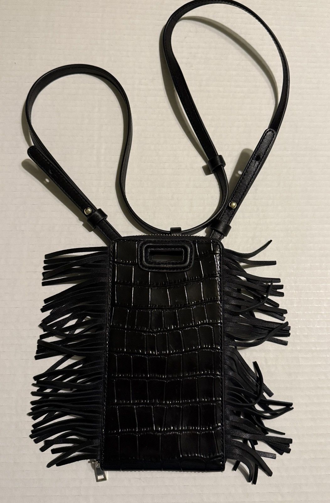 Maje Maje Embossed Leather Adjustable Black Crossbody Phone Case Size ONE SIZE - 1 Thumbnail