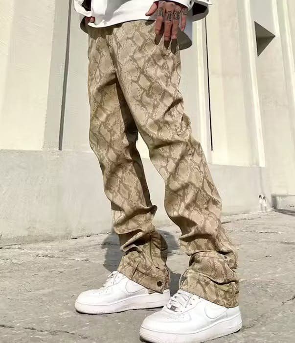 Japanese Brand Brown Color Casual Shiny Snake Skin Pu Leather Pants Size US 30 / EU 46 - 1 Thumbnail