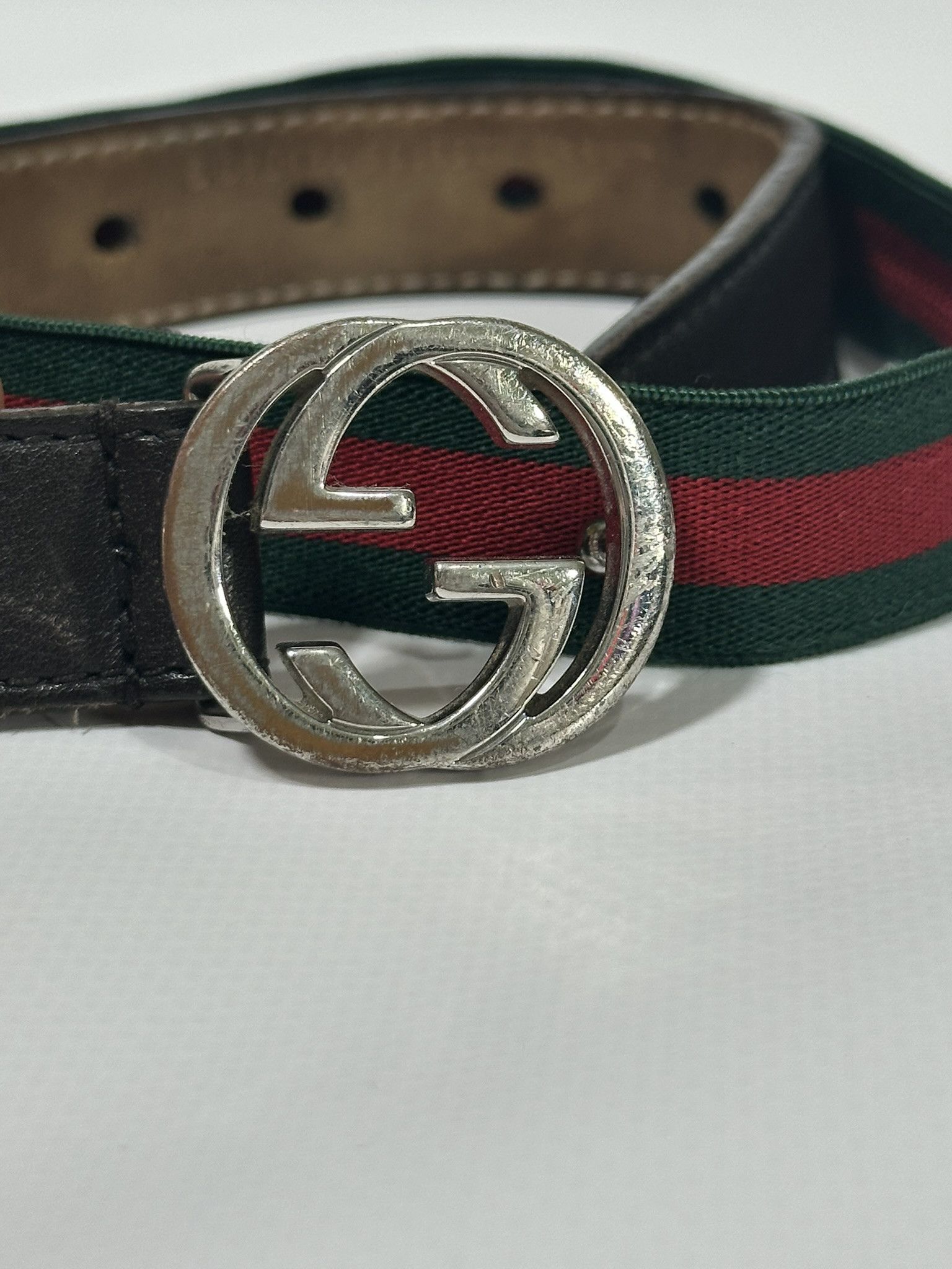 Gucci Kids Belt Elastic Web Green and Red Interlocking G - Main Image