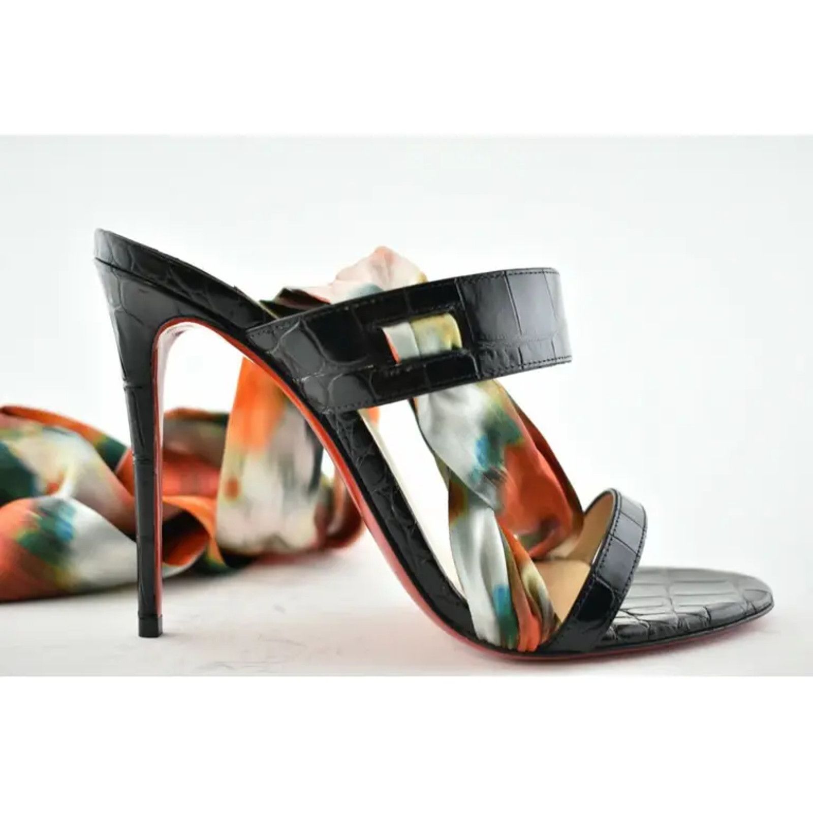 Christian Louboutin Foulard Cheville 100 Black Red Lace Up Sandal Heel Pump 37 Size US 7 / IT 37 - 2 Thumbnail