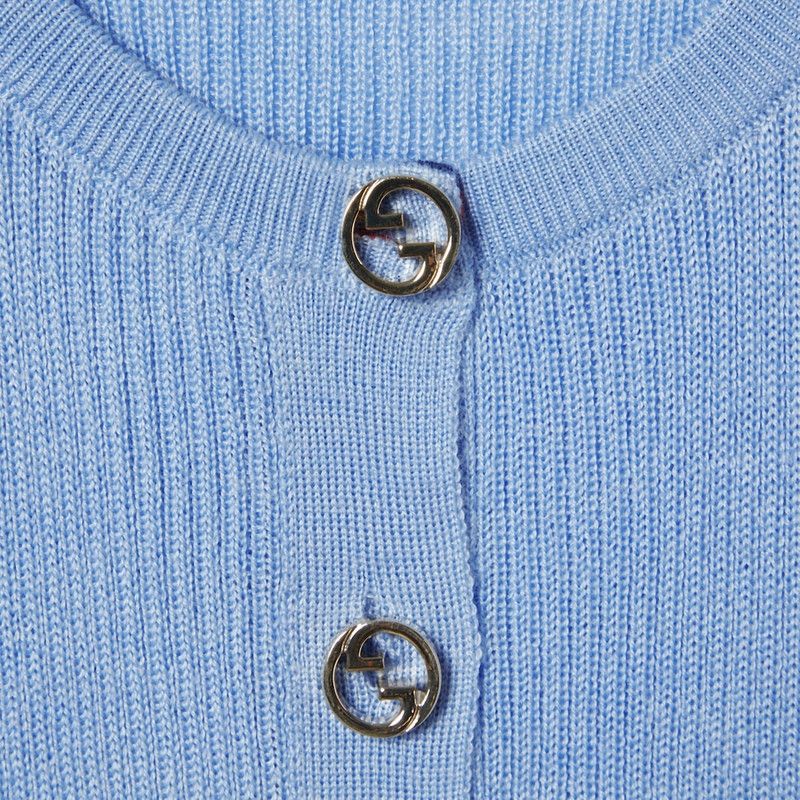 Gucci oc11z1125 Extra Fine Rib Wool and Silk Cardigan in Pale Blue Size XXL / US 16-18 / IT 52-54 - 8 Thumbnail