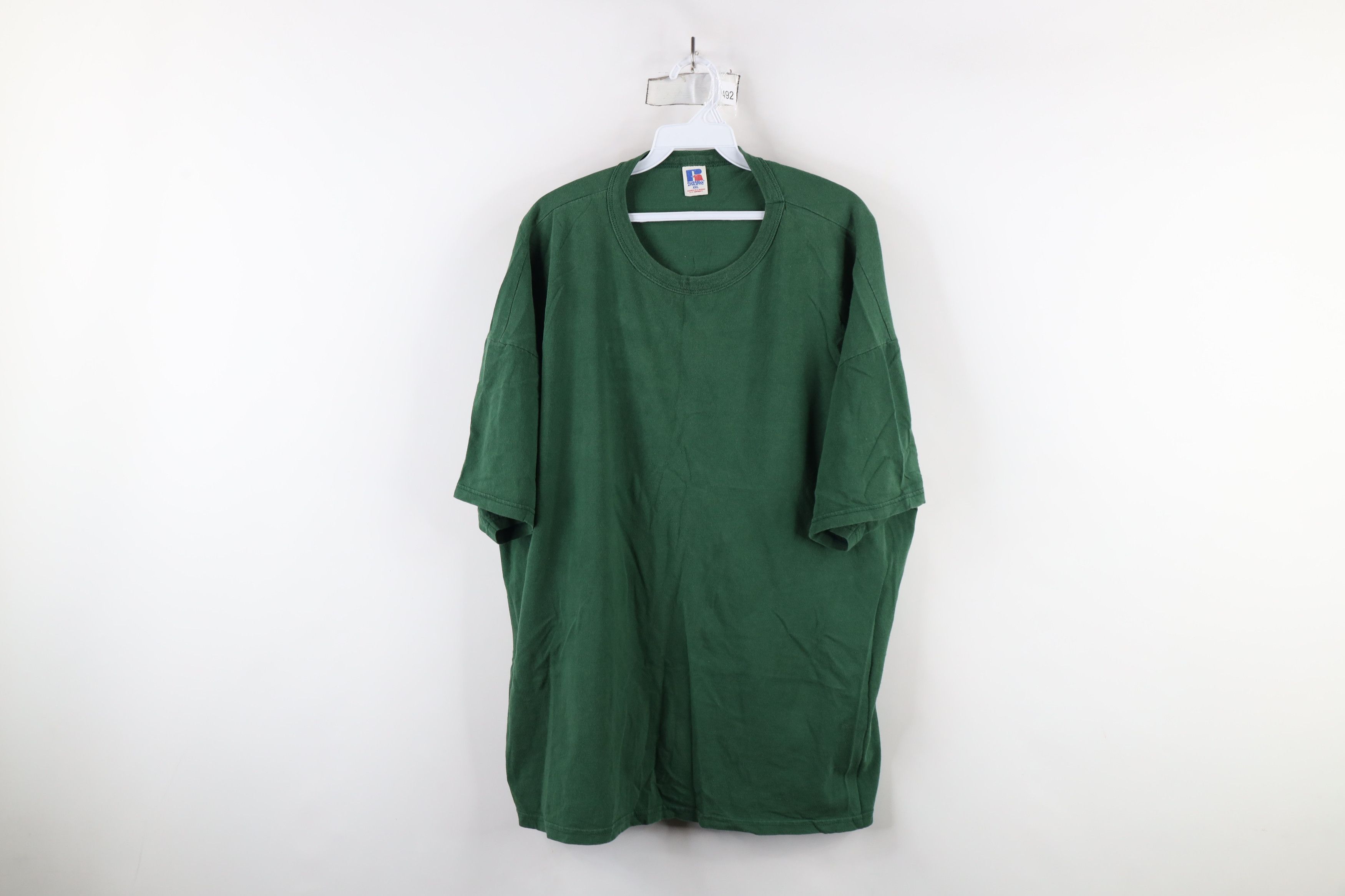 Russell Athletic × Vintage Vintage 90s Russell Athletic Blank T-Shirt Green Cotton Size US XXL / EU 58 / 5 - 1 Thumbnail