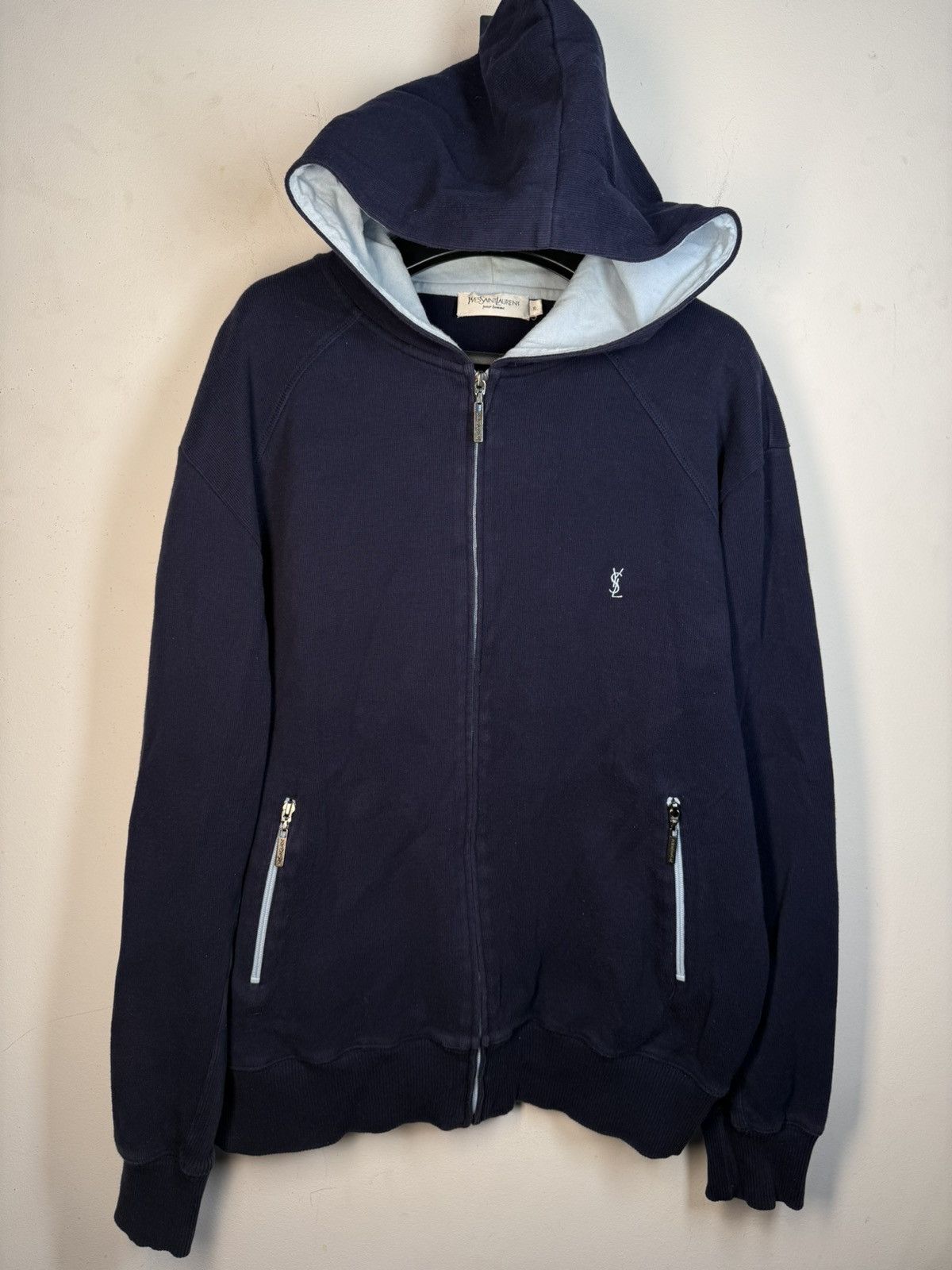 Yves Saint Laurent Navy YSL Hoodie Sweatshirt Sweater Quarter Zip Vintage 90s Size US L / EU 52-54 / 3 - 16 Thumbnail