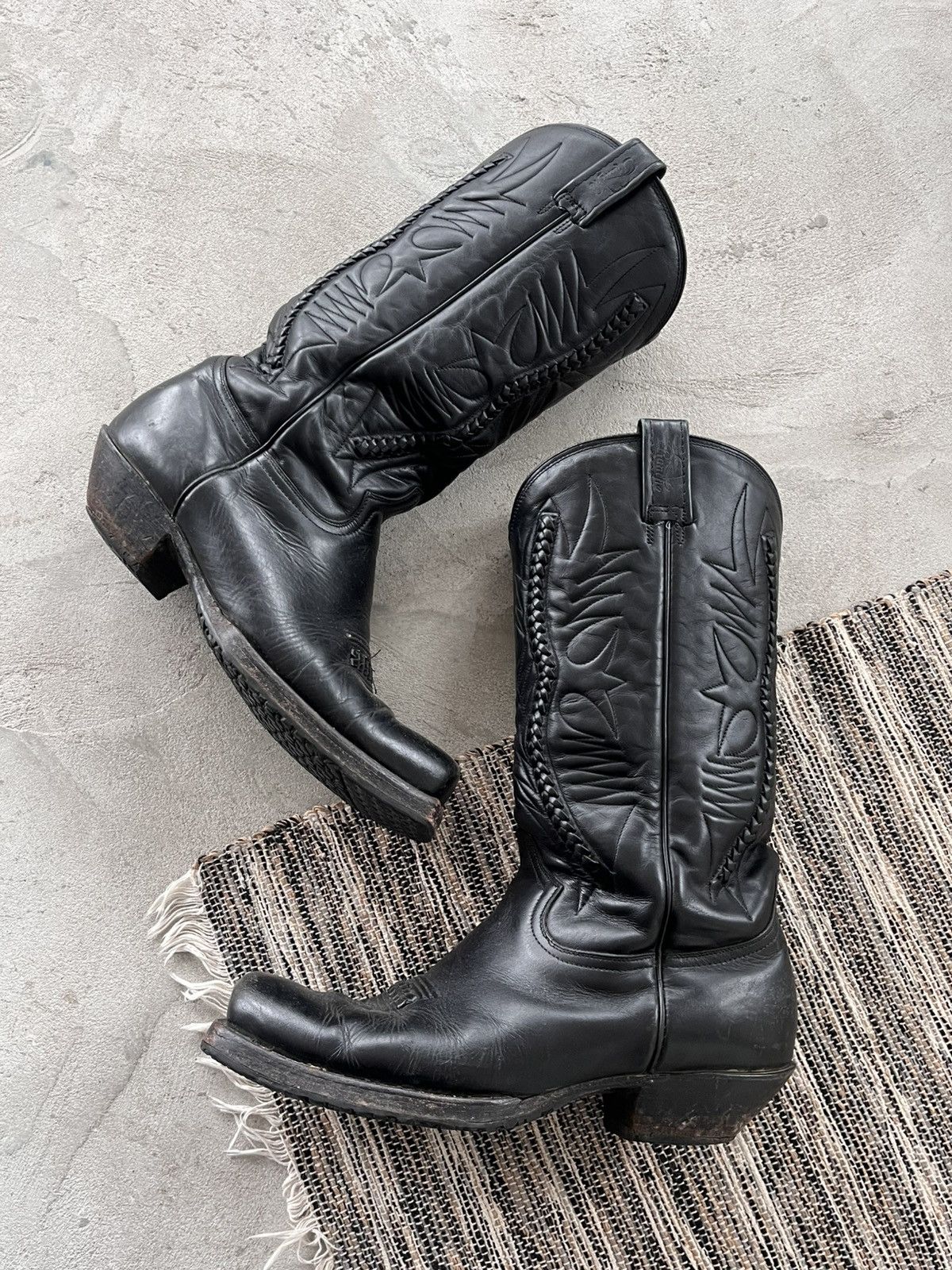 Cowboy Equipment Vintage Black Leather Cowboy High Boots Avantgarde Y2K Size US 11.5 / EU 44-45 - 3 Thumbnail