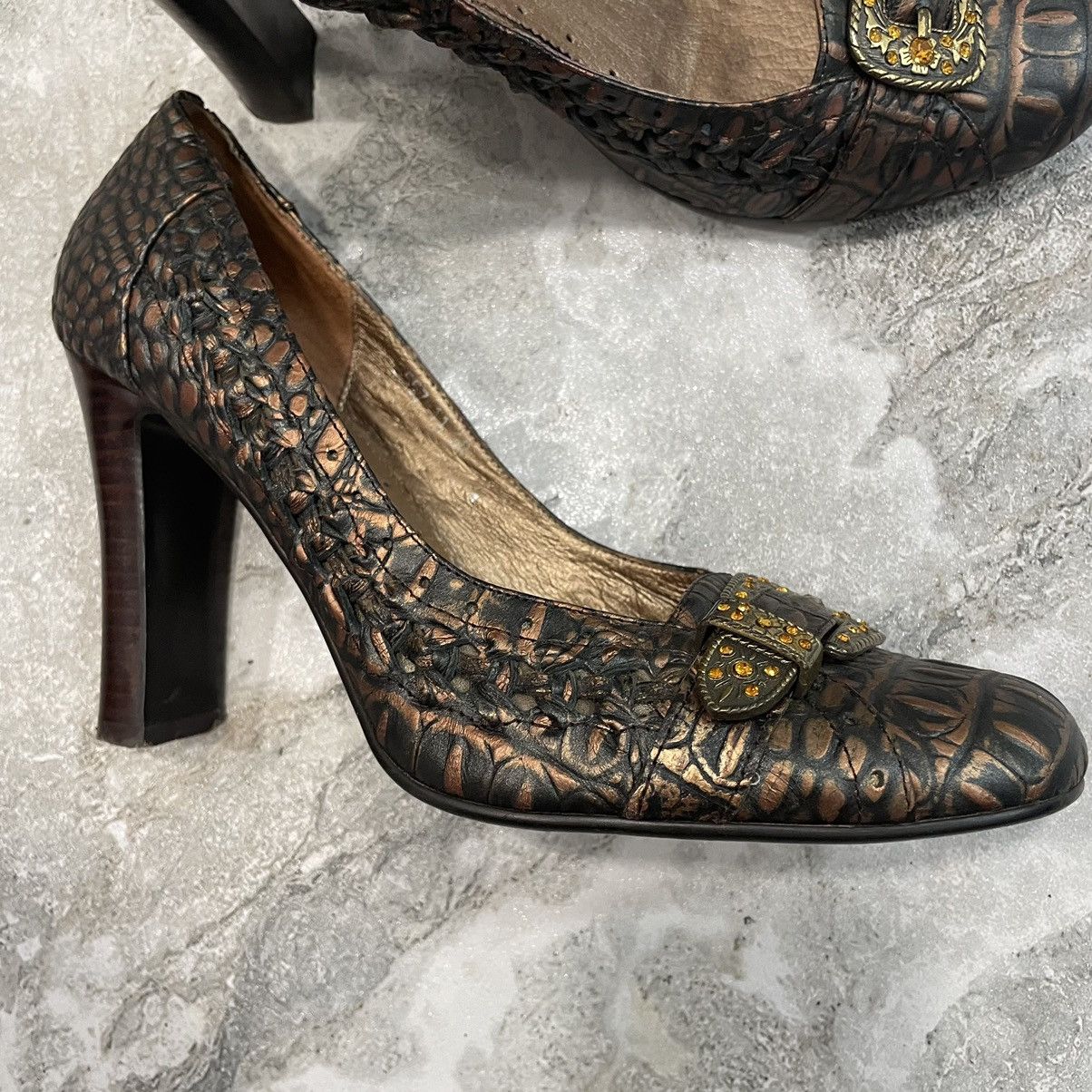 Japanese Brand 38 DRAGON Snake PRINTED High Heels BOOTS VINTAGE AZTEK WESTE Size US 8 / IT 38 - 2 Thumbnail
