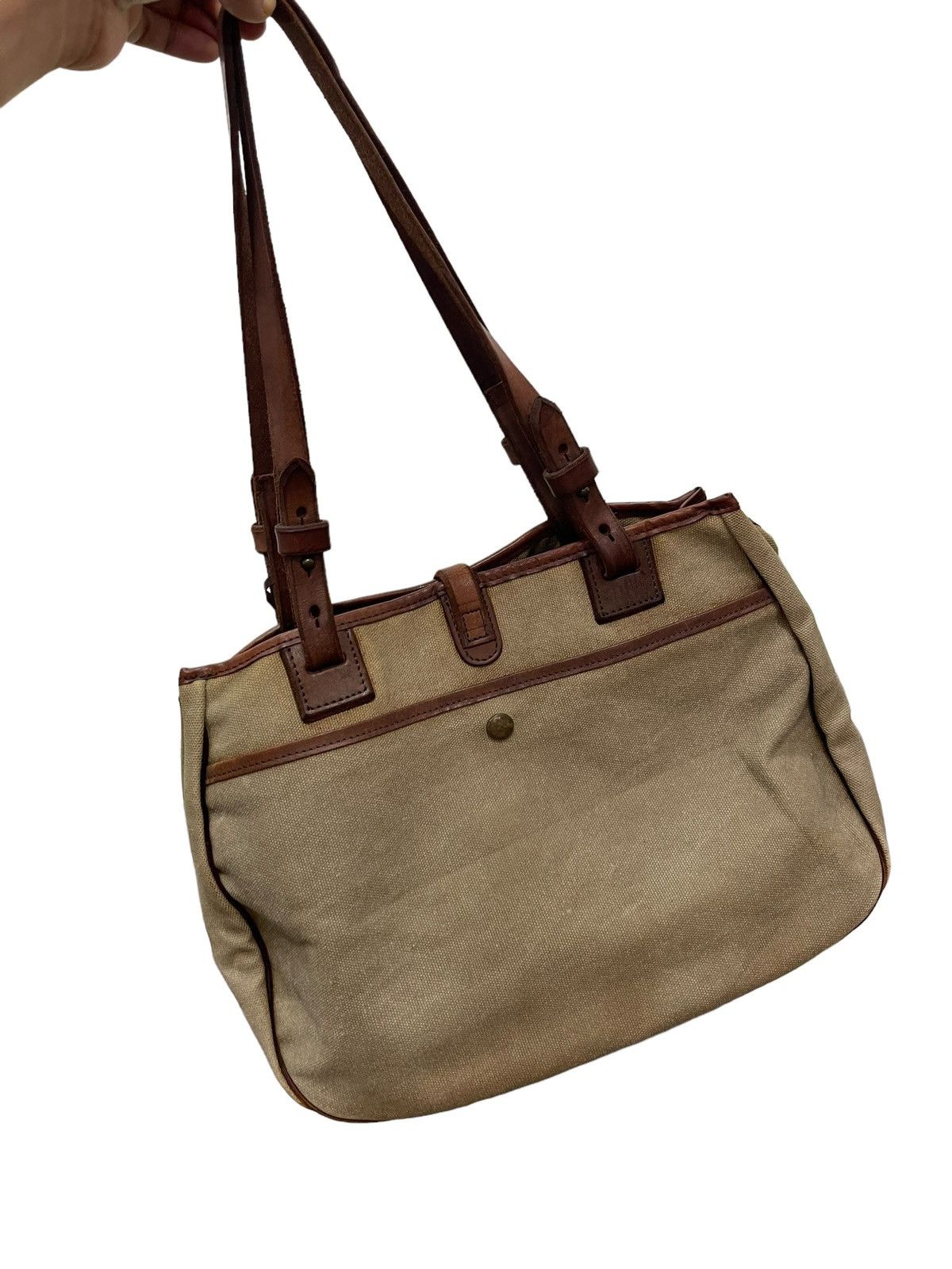 Japanese Brand Leather Cotton Canvas Paquet Shoulder Bag 4🟩 Size ONE SIZE - 5 Thumbnail