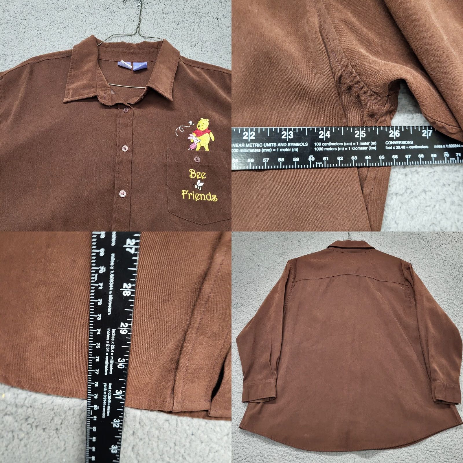 Disney VINTAGE Disney Pooh Bear Shirt Women's 1X Button-Up "Bee Friends" Women Casual Long Sleeve Embroidered Pooh Theme Brown Size XL / US 12-14 / IT 48-50 - 8 Thumbnail