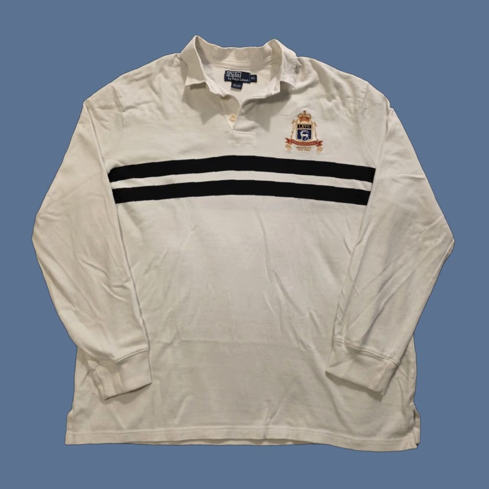 VINTAGE Polo Ralph Lauren Long Sleeve Rugby Shirt Embroidered Crest Men's XL