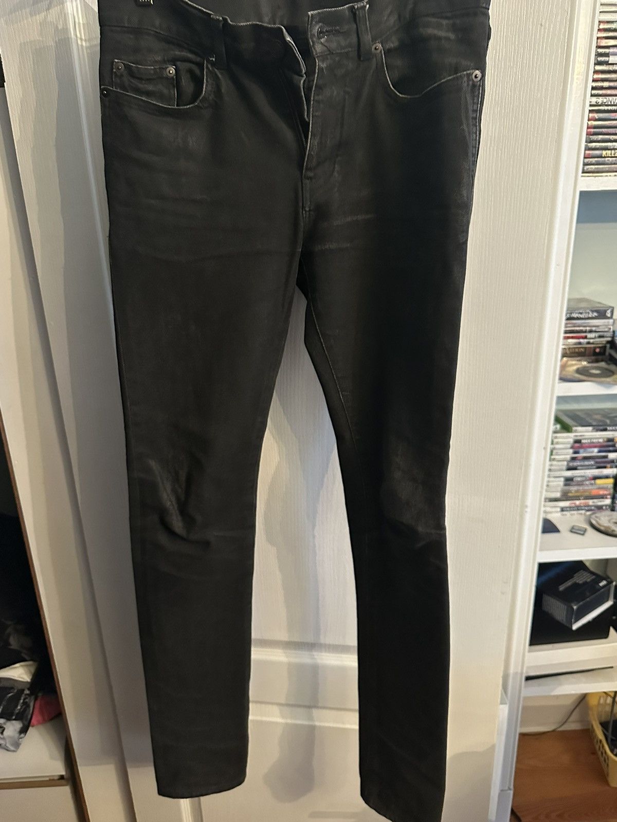 image of Hedi Slimane x Saint Laurent Paris Waxed And Coated Denim in Black, Men's (Size 30)