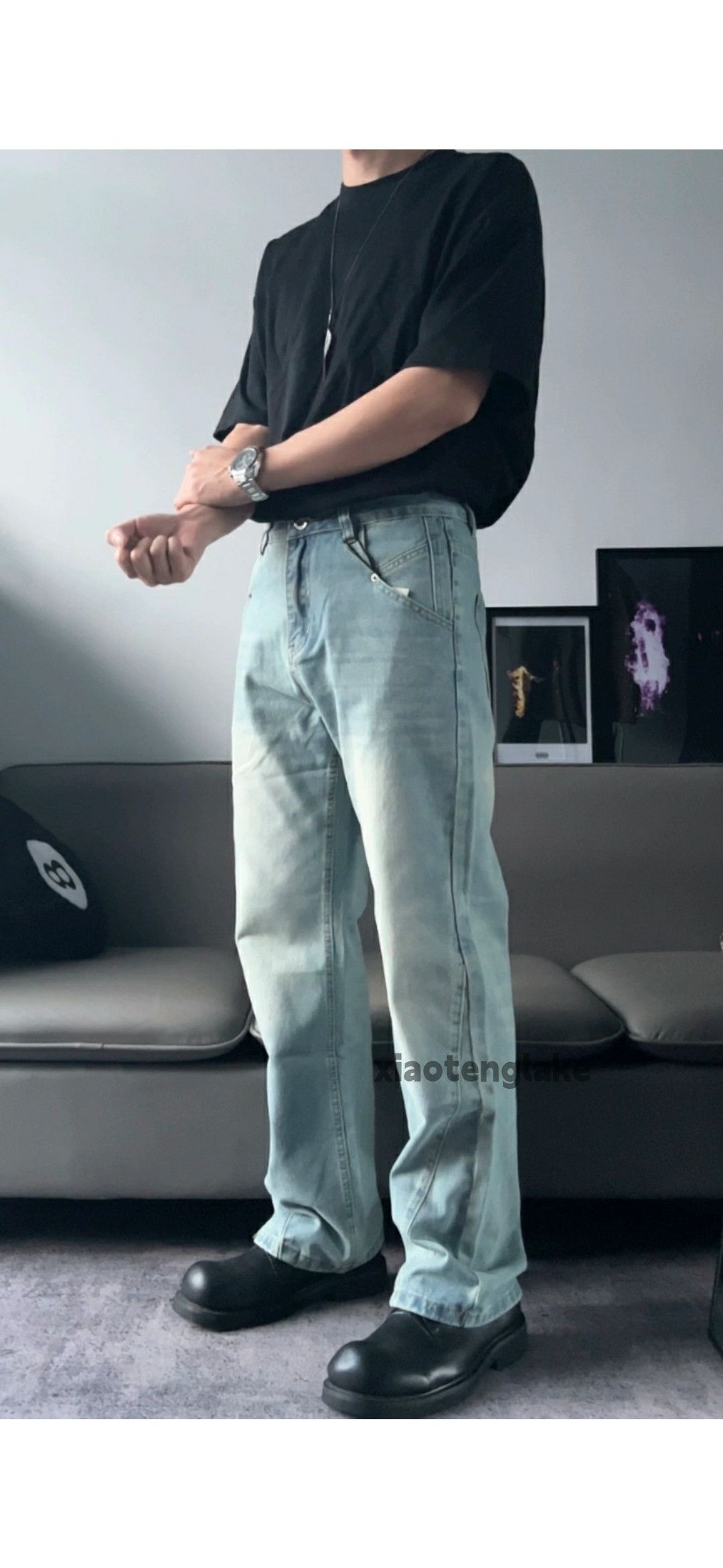 washed faded patchwork yuppie jeans
