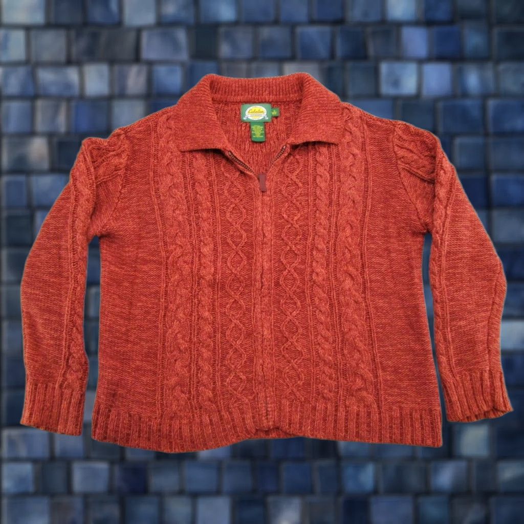 Vintage VINTAGE Cabela's Red Cable-Knit Collared Full Zip Cardigan Sweater Womens Size S Size S / US 4 / IT 40 - 1 Thumbnail