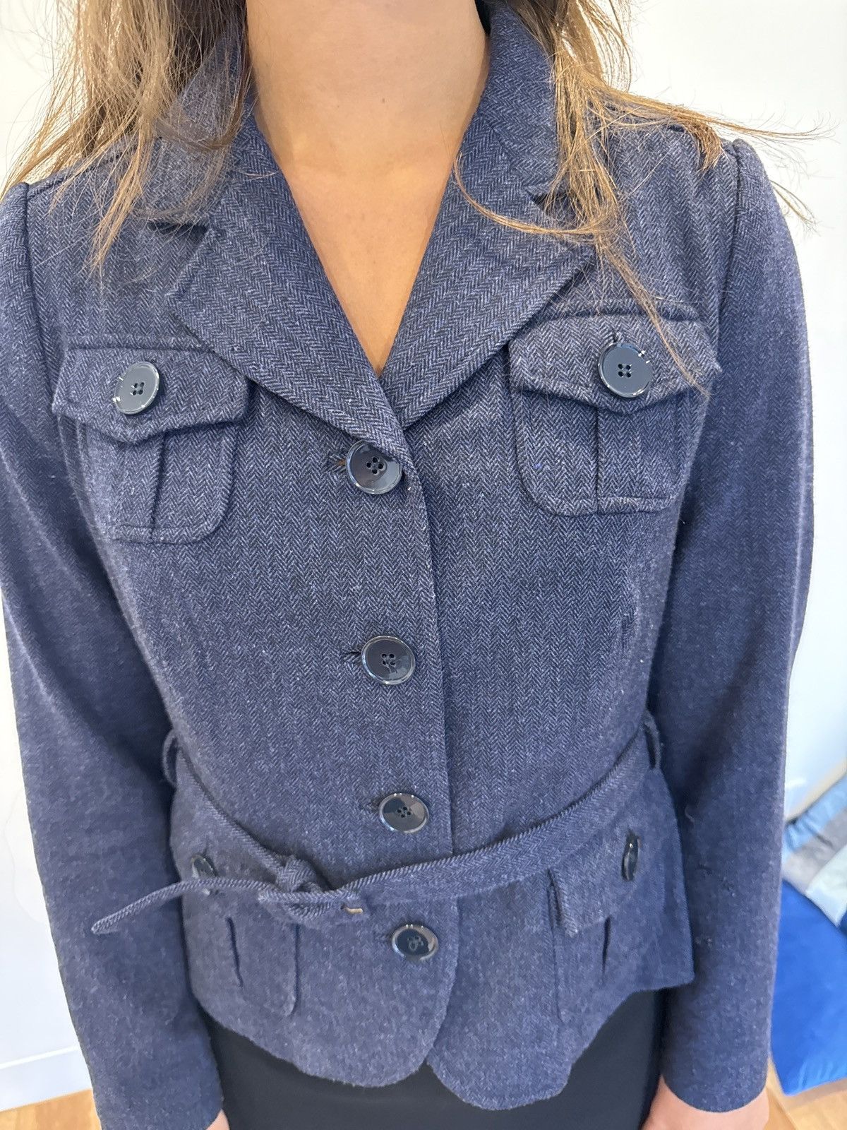 Other Blue wool Tweed Anna Thomas Army cut Jacket Size M / US 6-8 / IT 42-44 - 2 Thumbnail