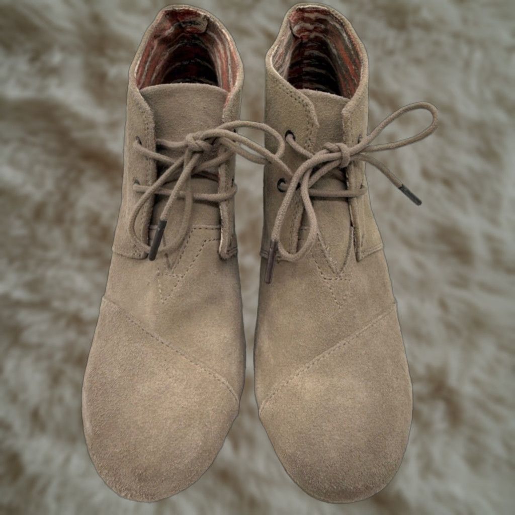Toms TOMS Desert Bootie Womens Beige Suede Wedge Heel Ankle Boot Size 12 Lace Up Size US 12 / IT 42 - 1 Thumbnail