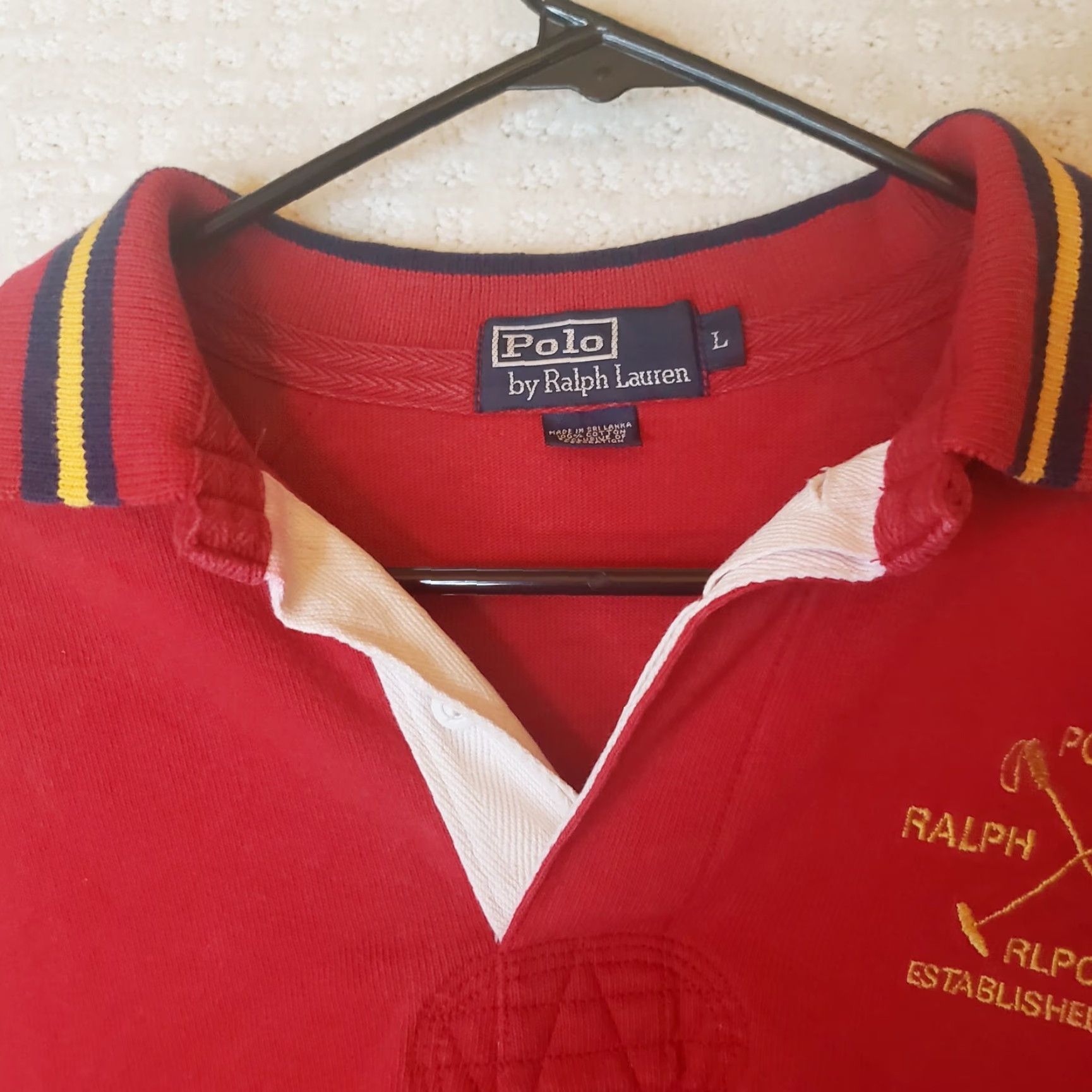 Polo Ralph Lauren Ralph Lauren Polo Shirt Mens L Red Long Sleeve Rugby Embroidered Logo Elbow Pads Shirt Size US L / EU 52-54 / 3 - 7 Thumbnail