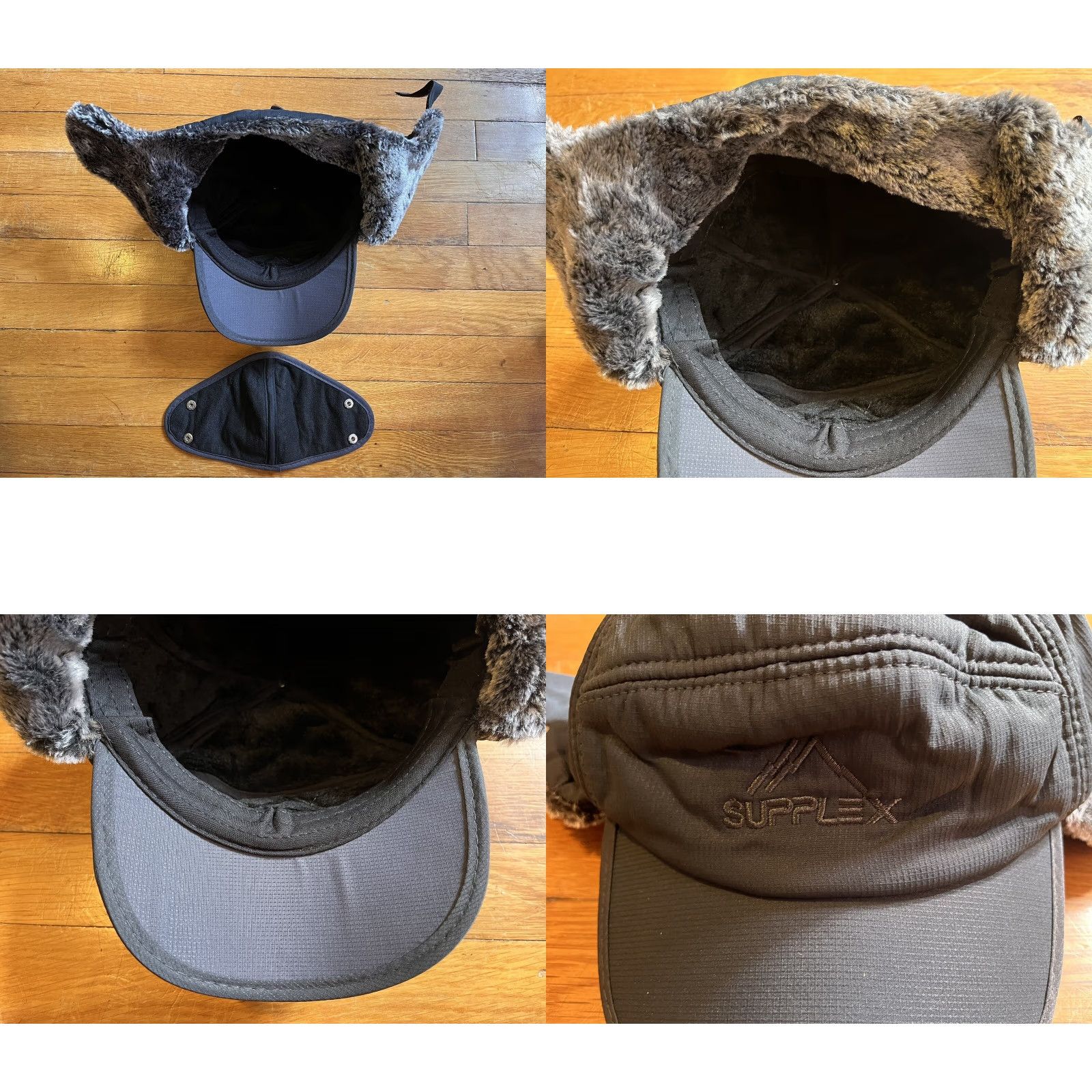 Vintage Supplex Trapper Hat Ear Flaps Black Mens One Size Winter Hat Size ONE SIZE - 8 Thumbnail