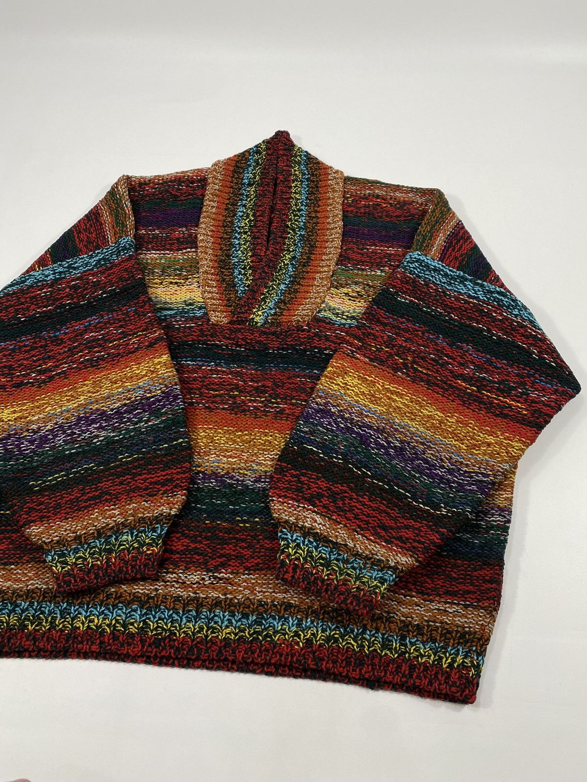 Vintage 🔥LASTDROP🔥 Vintage Heavy Hand Knit Rainbow Oversized Sweater Size US L / EU 52-54 / 3 - 5 Thumbnail