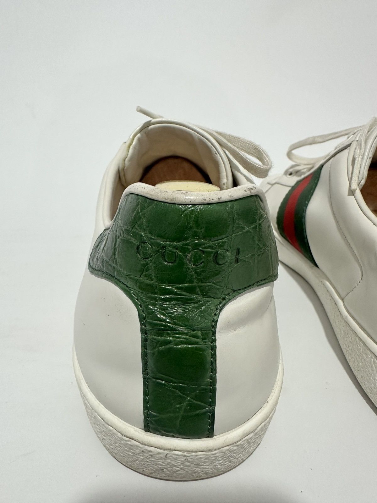 Gucci Gucci White Leather Ace Web Detail Lace Up Sneakers Size US 15 / EU 48 - 5 Thumbnail
