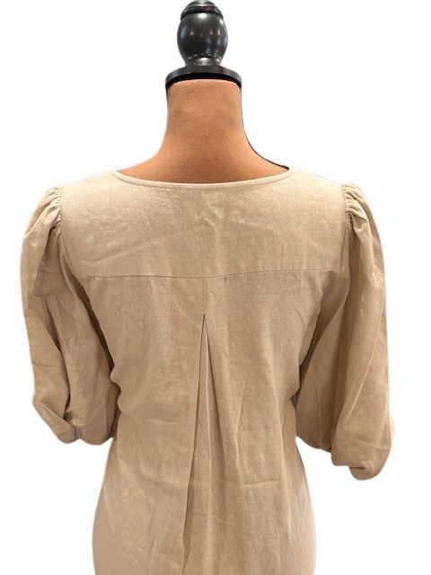 Cynthia Rowley Linen Mini Dress with ¾ Puff Balloon Sleeves in Beige Size L / US 10 / IT 46 - 6 Thumbnail