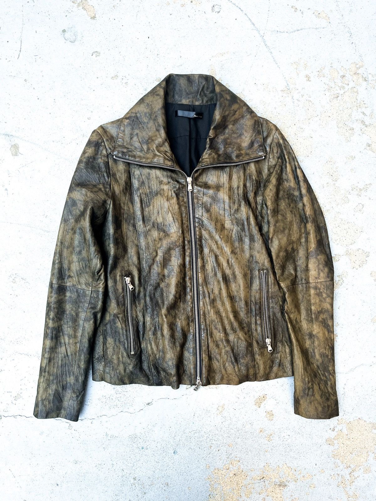 image of If Six Was Nine x Le Grande Bleu L G B Harlem Rounge High Collar Leather Jacket in Brown (Size Larg