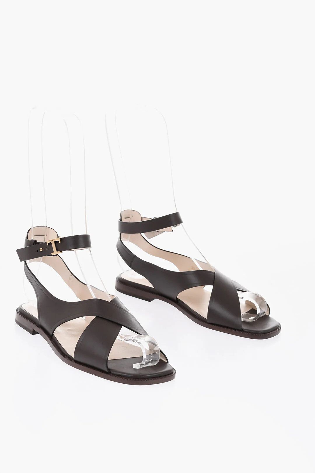 Tod's og1mm0426 Leather Criss-Cross Sandals in Brown Size US 6.5 / IT 36.5 - 3 Thumbnail