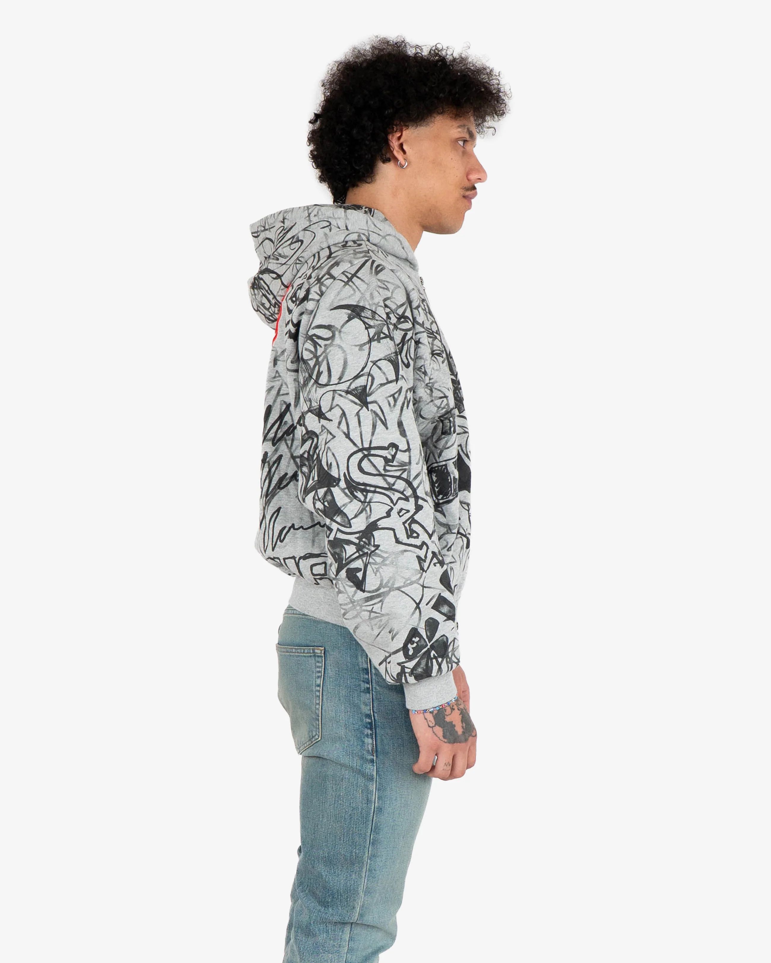 Mowalola Grey Graffiti Zip-Hoodie Size US M / EU 48-50 / 2 - 7 Thumbnail