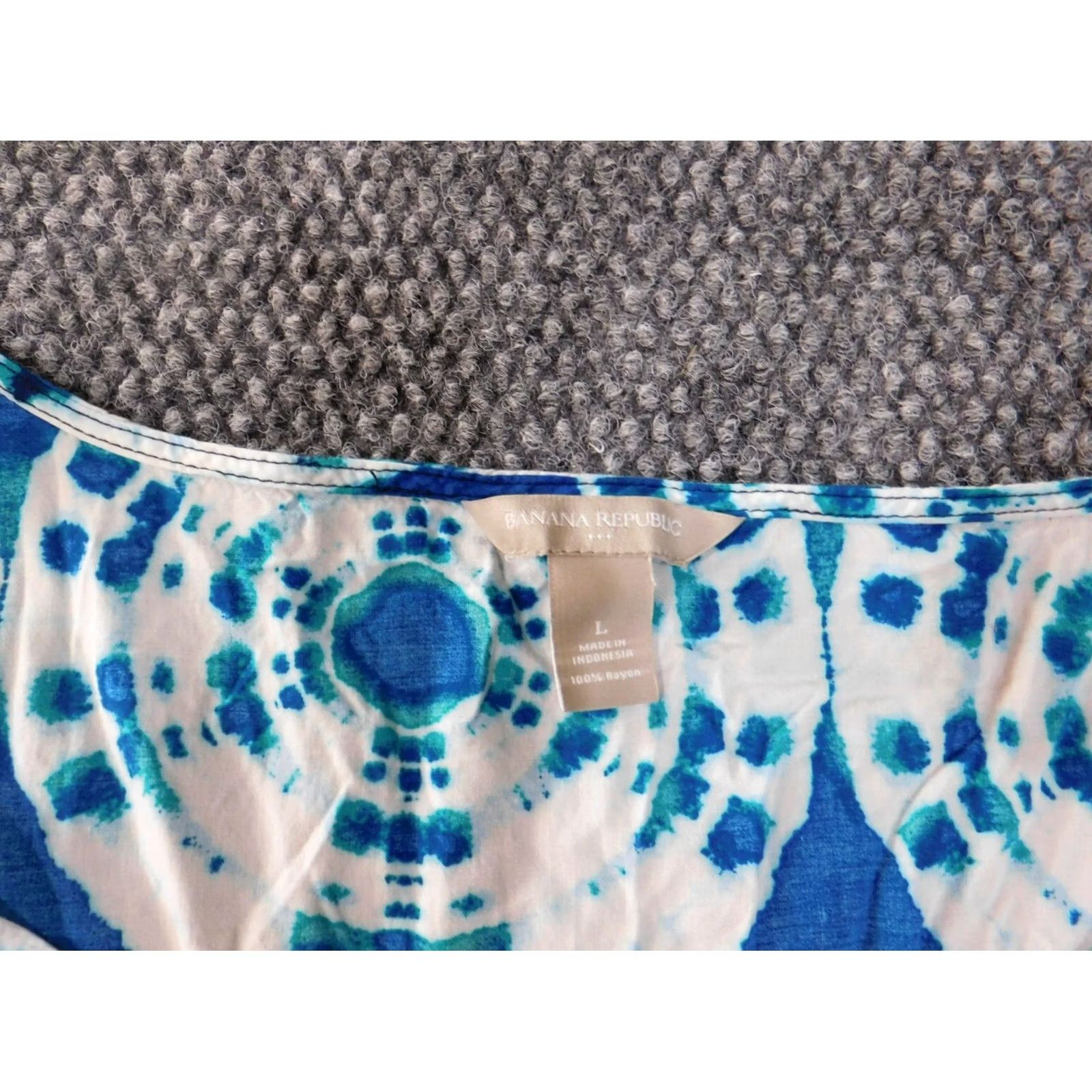 Banana Republic Banana Republic Dress A-Line Blue Womens L Sleeveless Geometric Mock Neck Knee Length Stretch Knit Polyester Spandex Casual Summer Womens Size L / US 10 / IT 46 - 3 Thumbnail