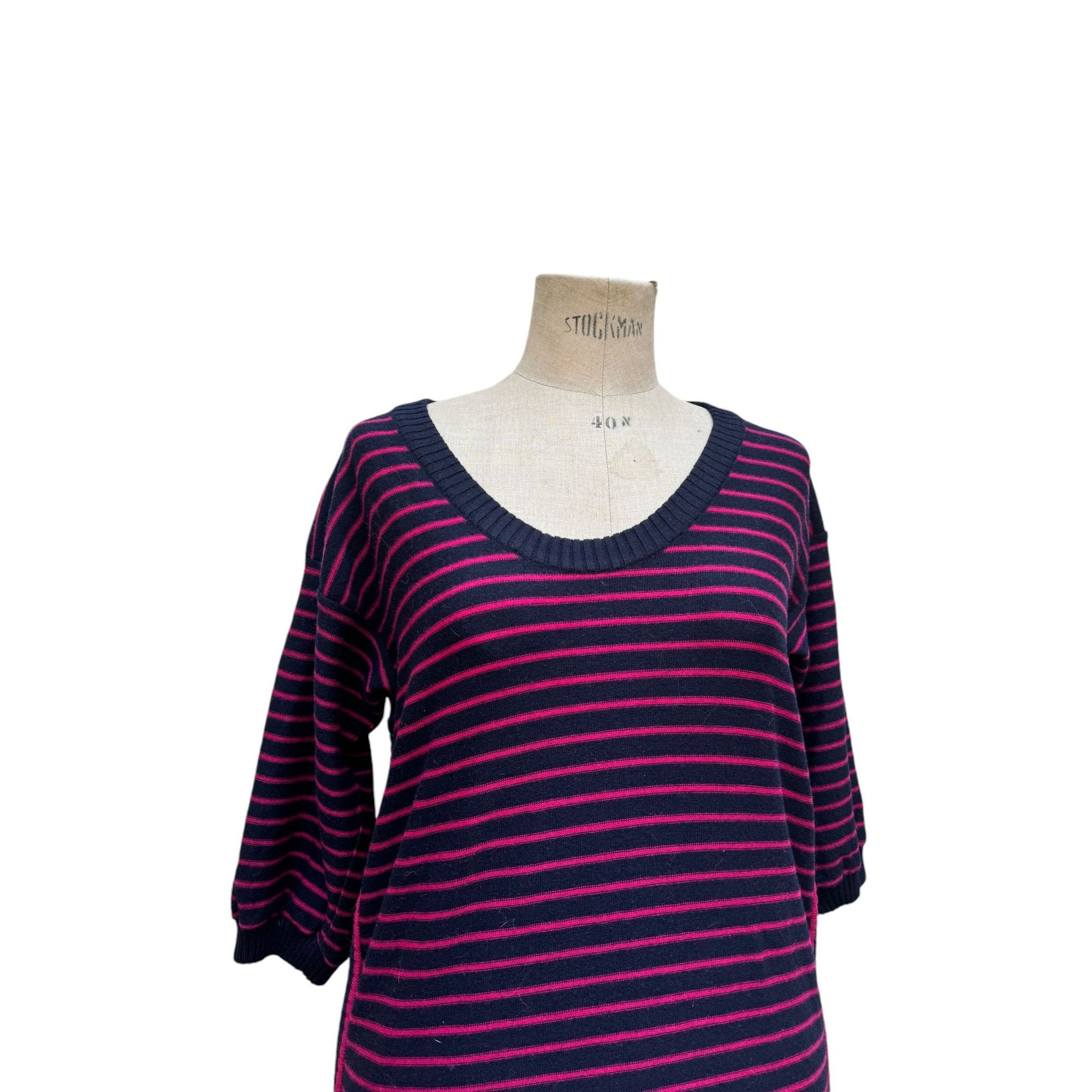 Yves Saint Laurent Navy Red Wool Striped Dress Size M / US 6-8 / IT 42-44 - 2 Thumbnail