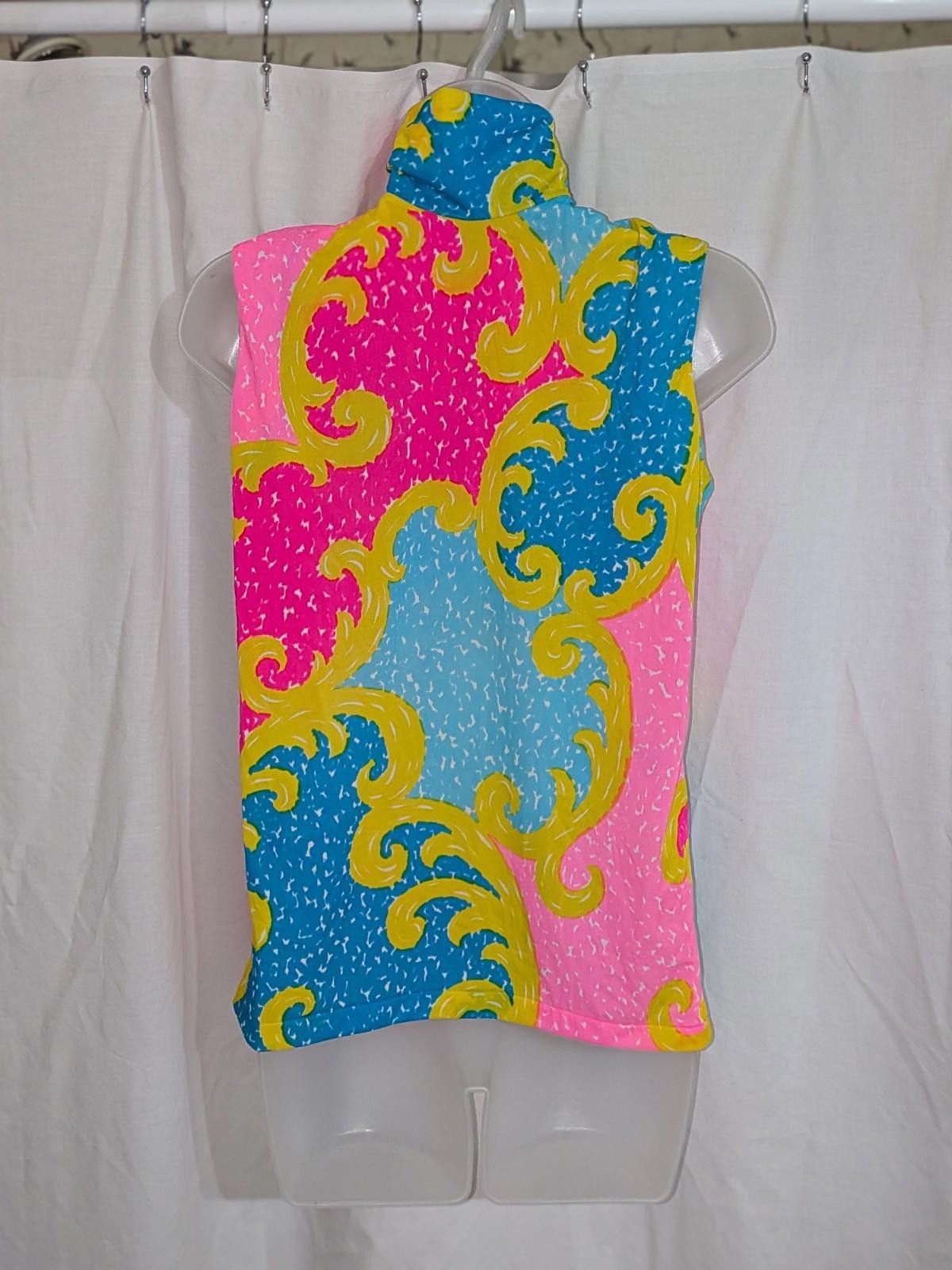 Handmade 80s Handmade Neon Filigree Mock Neck Sleeveless Zip up top Size M / US 6-8 / IT 42-44 - 6 Thumbnail