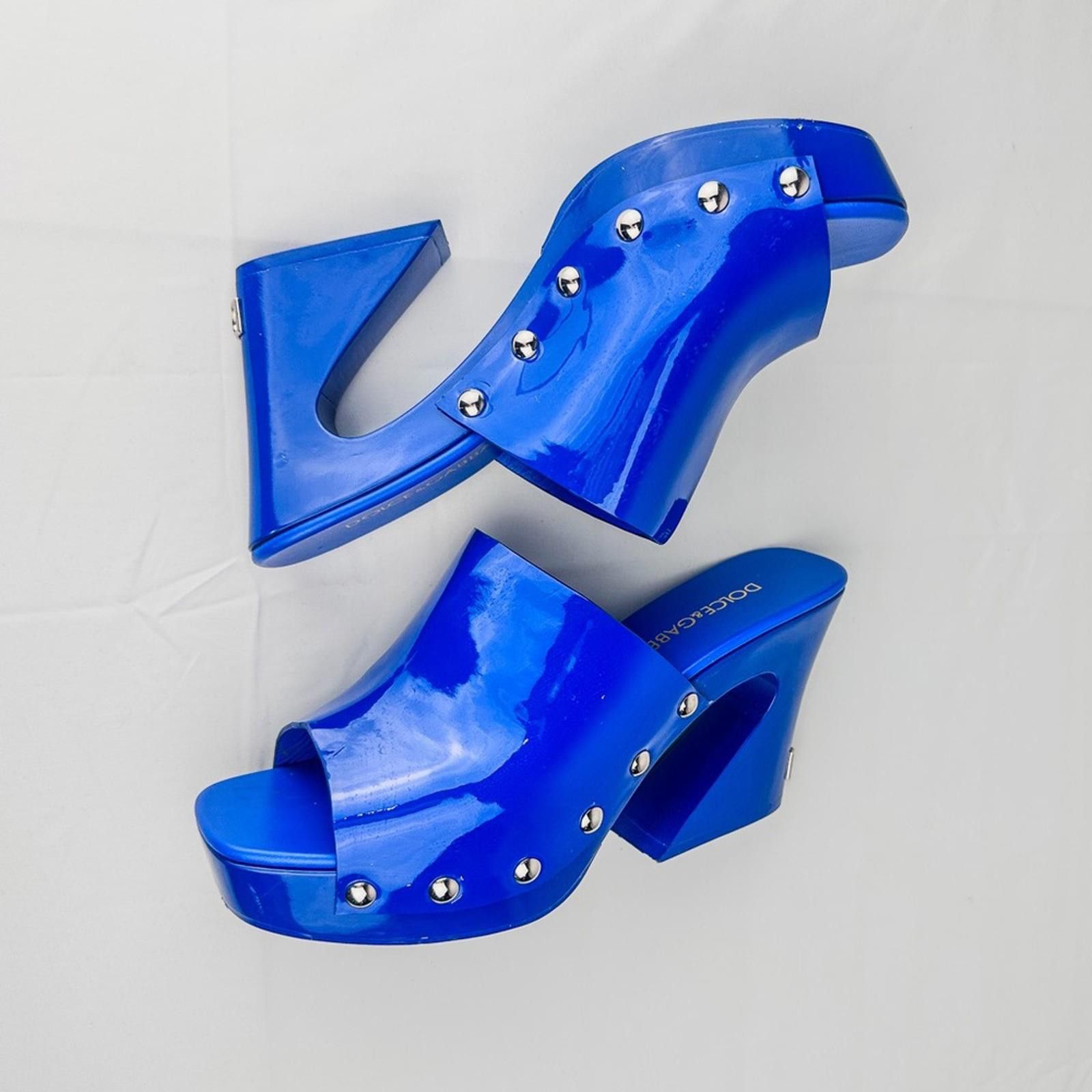 Dolce & Gabbana Blue Patent Leather Studded Platform Clog Mules EU 39 Size US 8.5 / IT 38.5 - 5 Thumbnail