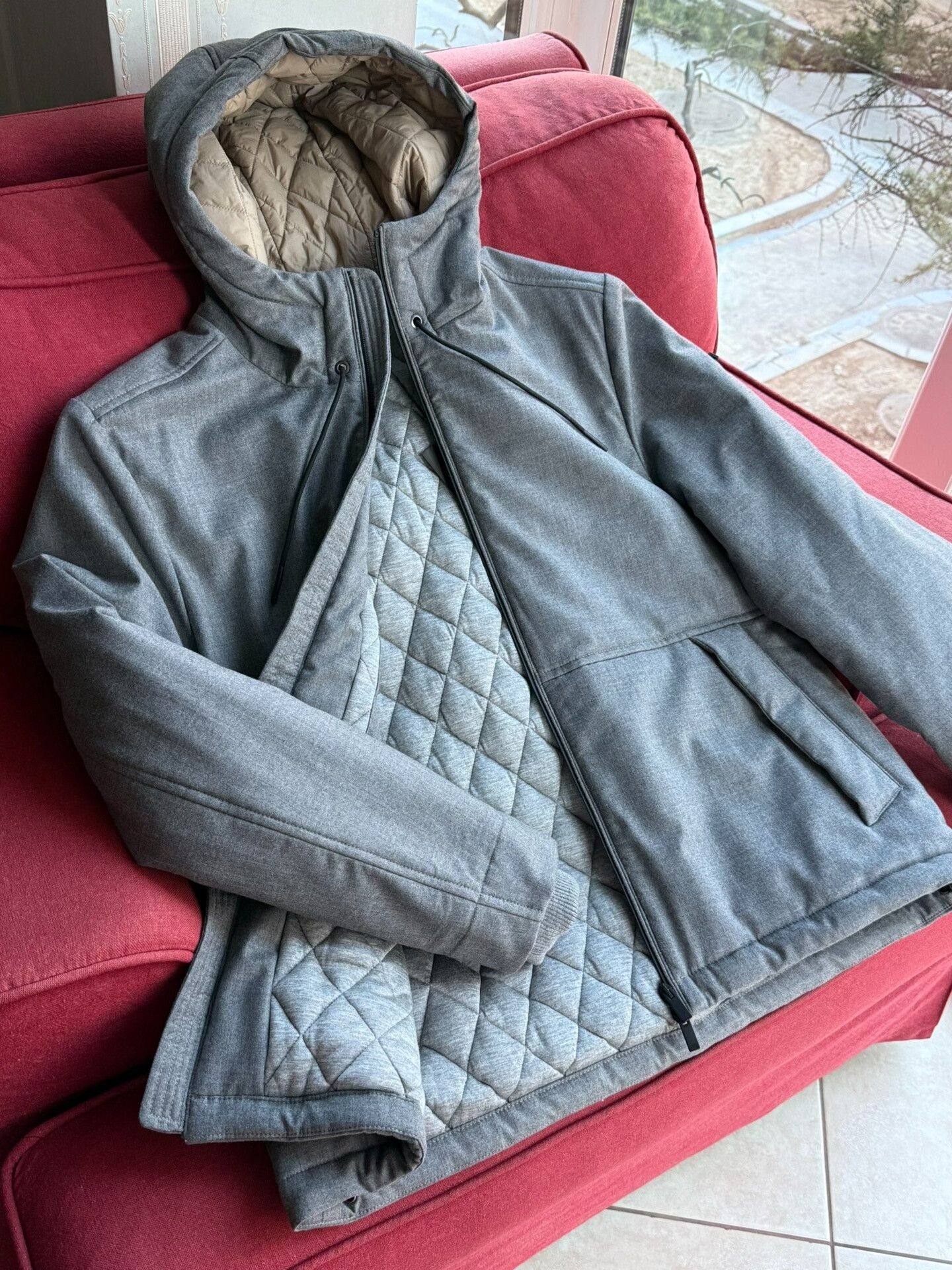 Peserico gray wool parka coat with hood Size US L / EU 52-54 / 3 - 2 Thumbnail