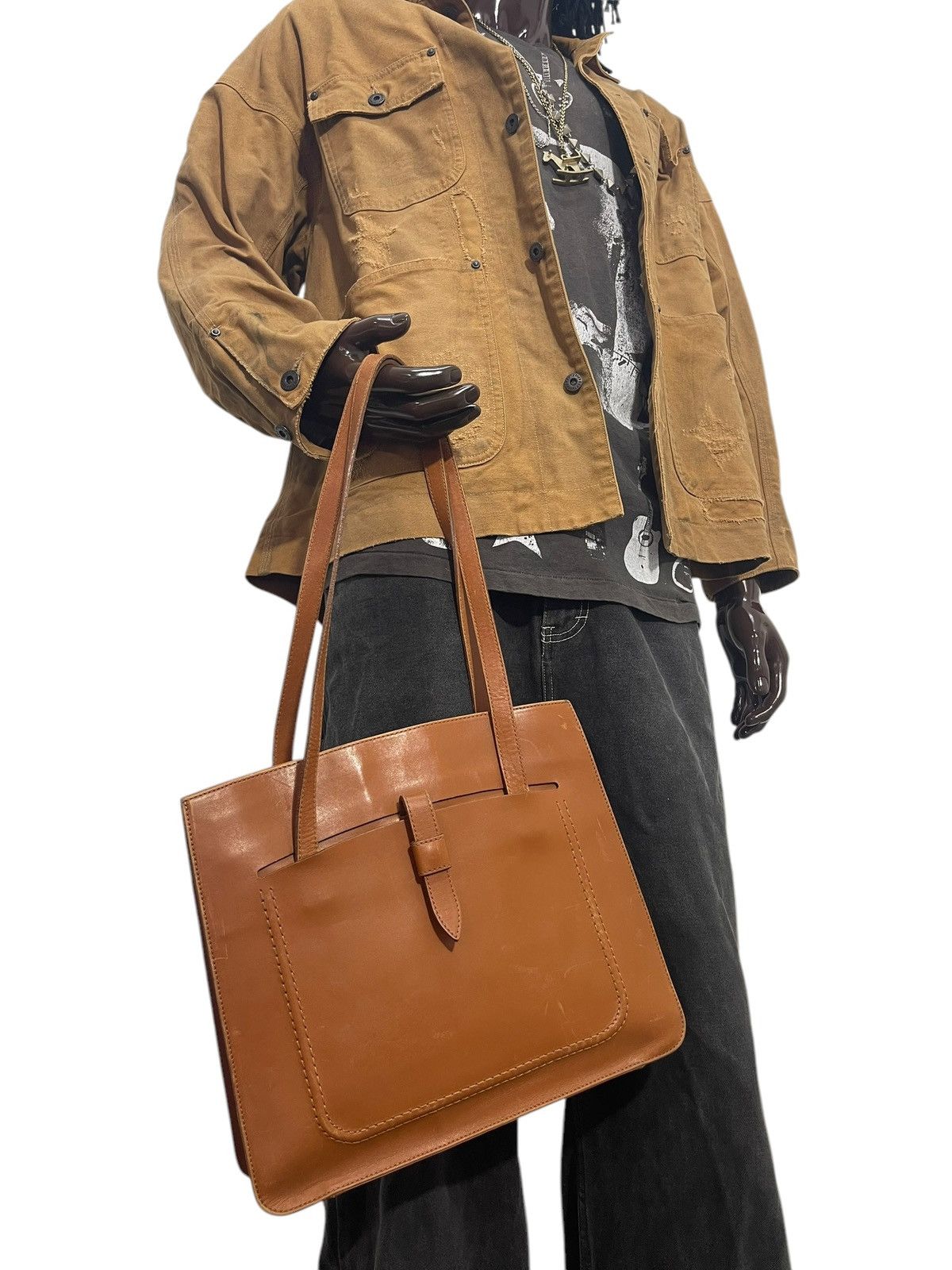 Leather Full Leather Patina Vtg Unknown Japan Shoulder Bag 1🟩3 Size ONE SIZE - 4 Thumbnail