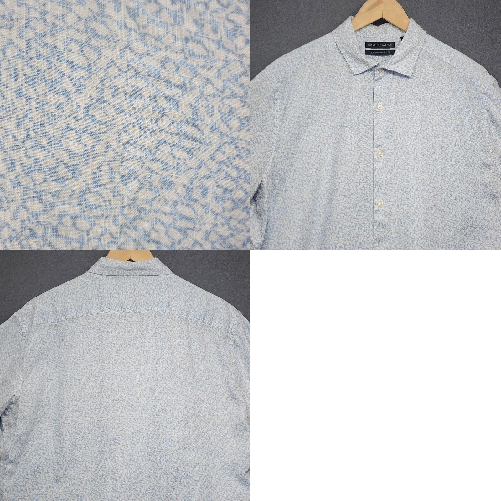 Saks Fifth Avenue Saks Fifth Avenue Linen Shirt Mens XL Slim Fit Blue Short Sleeve Button-Up Shirt Size US XL / EU 56 / 4 - 8 Thumbnail